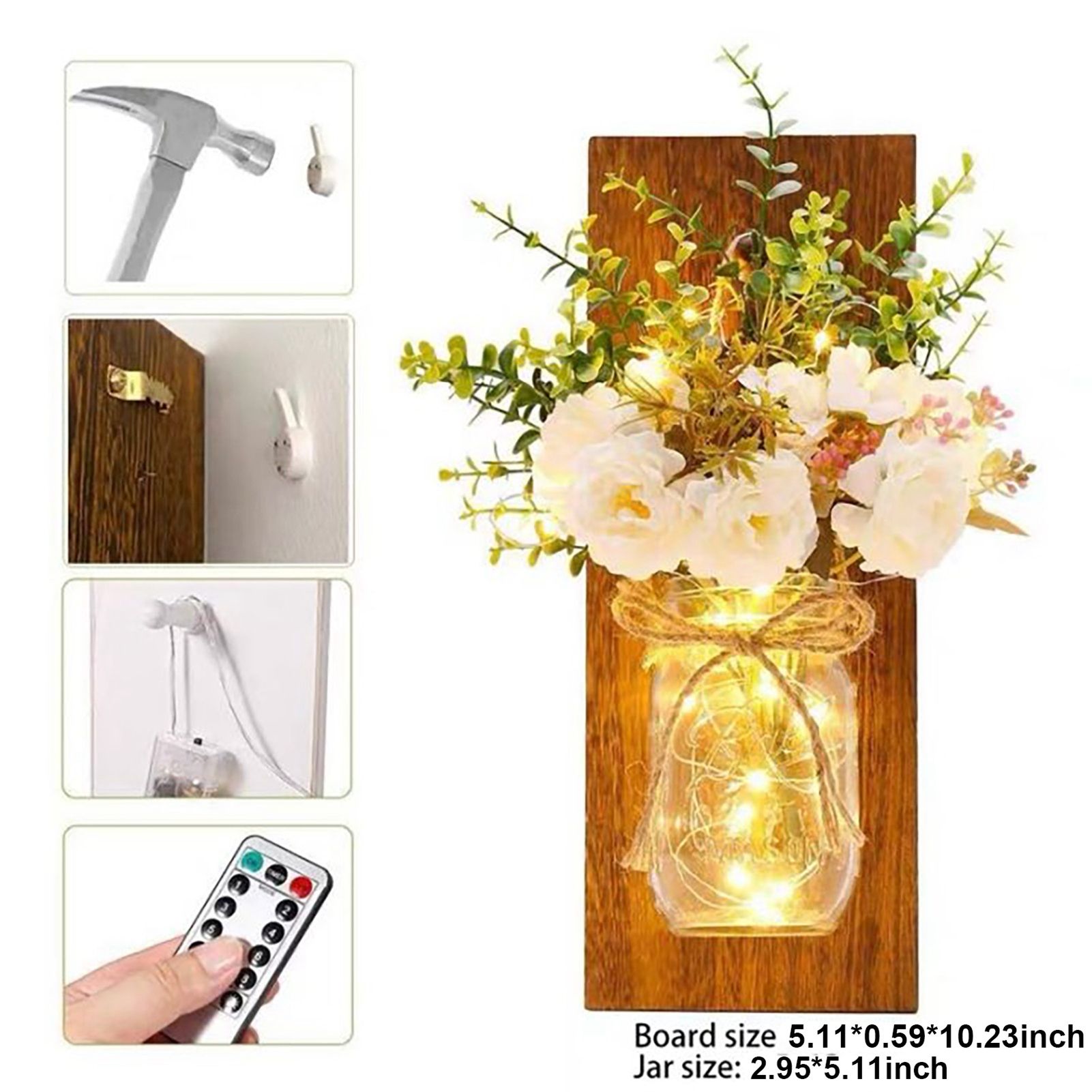 LED Mason Jar Wall Lights Indoor Outdoor Patio Vase Hanging Lights Home Wall view 4