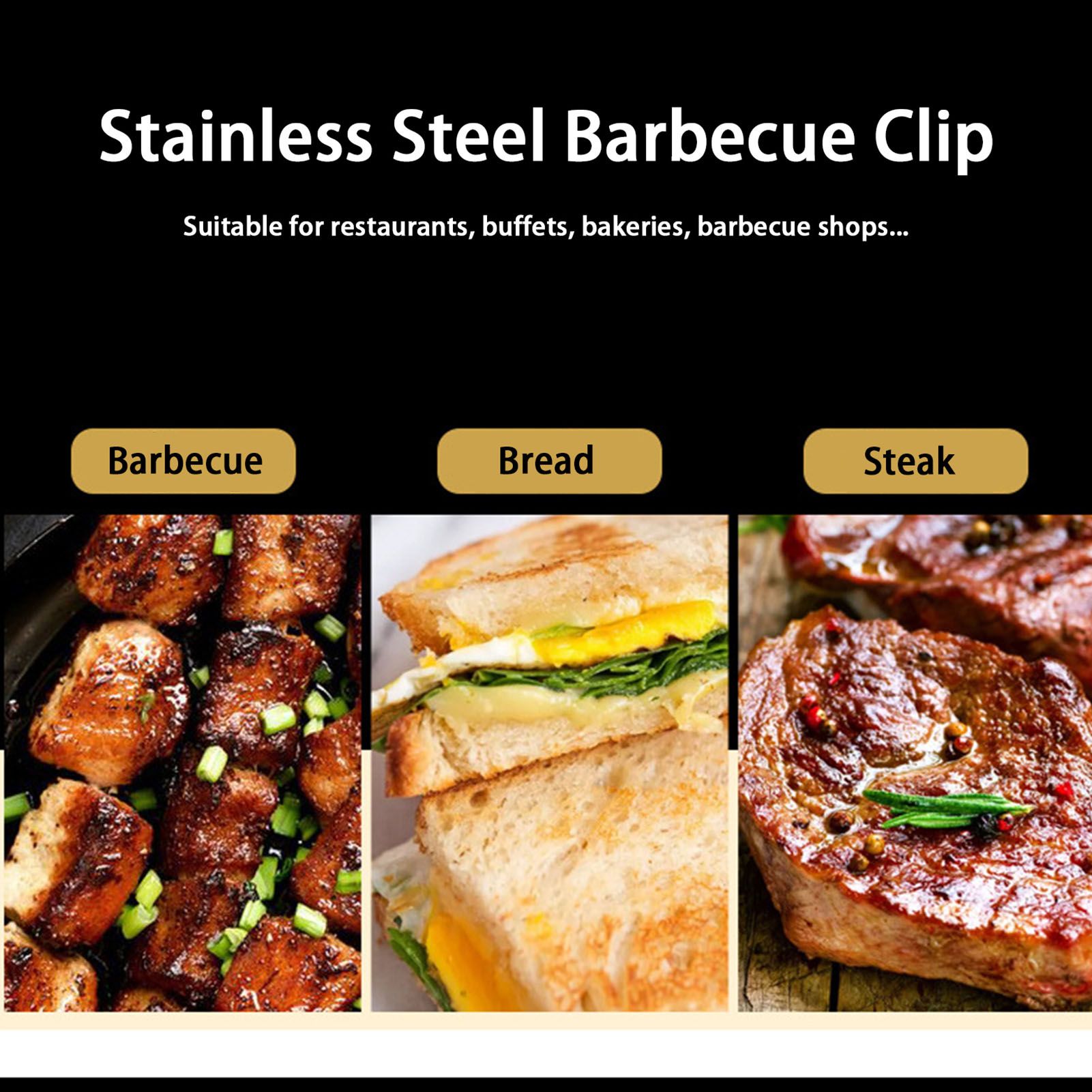 Kitchen Cooking Tong Stainless Steel Easy to Clean Teeth Mouth Steak Clip for view 12