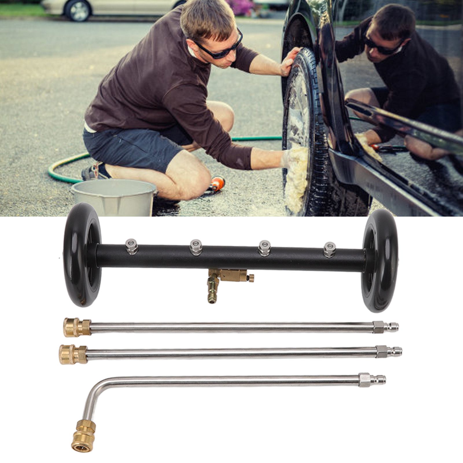 16in Under Car Washer Black with 1/4in Interface Undercarriage Cleaner Surface view 11