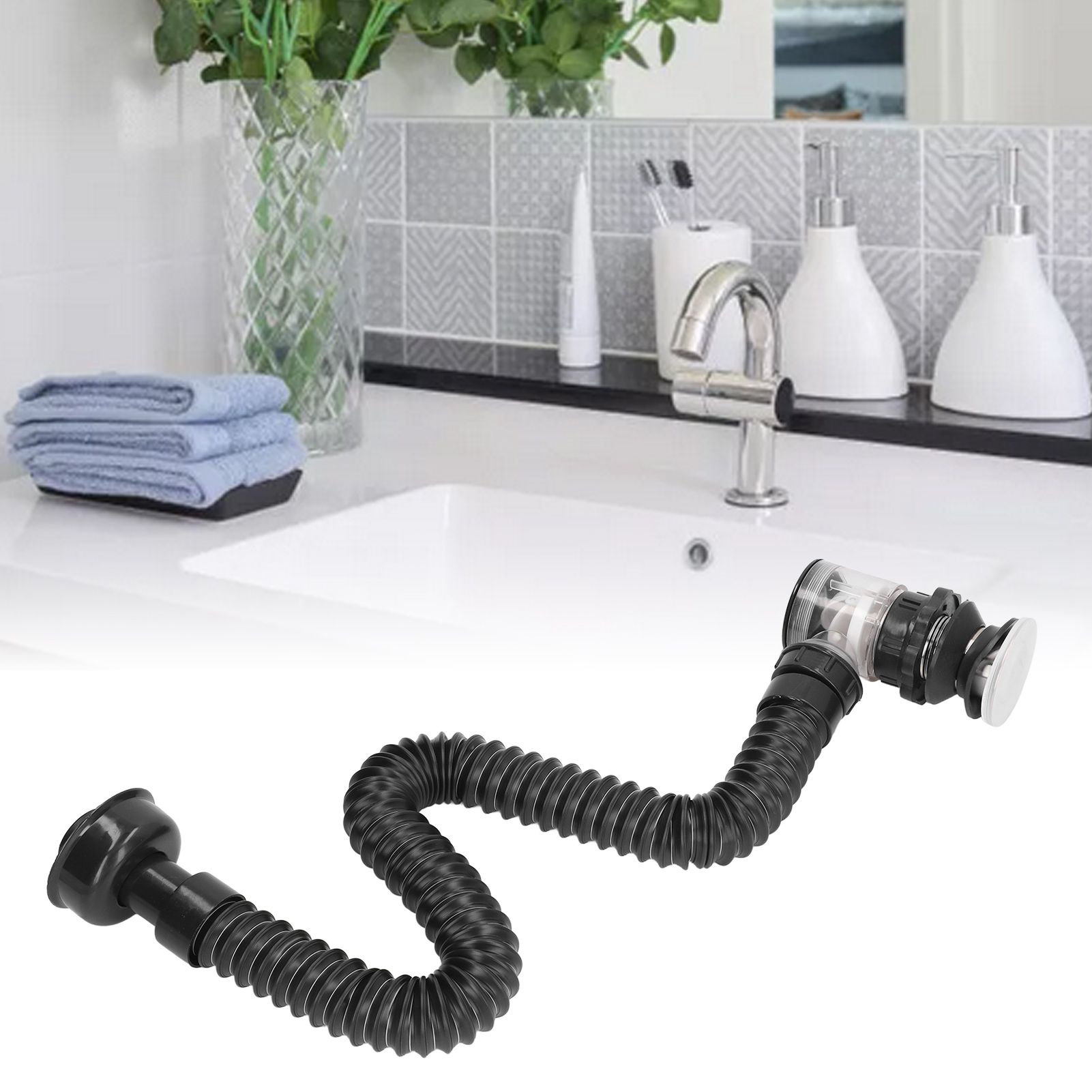 Integrated Wash Basin Sink Drain Pipe Stainless Steel Expandable Flexible Sink view 12