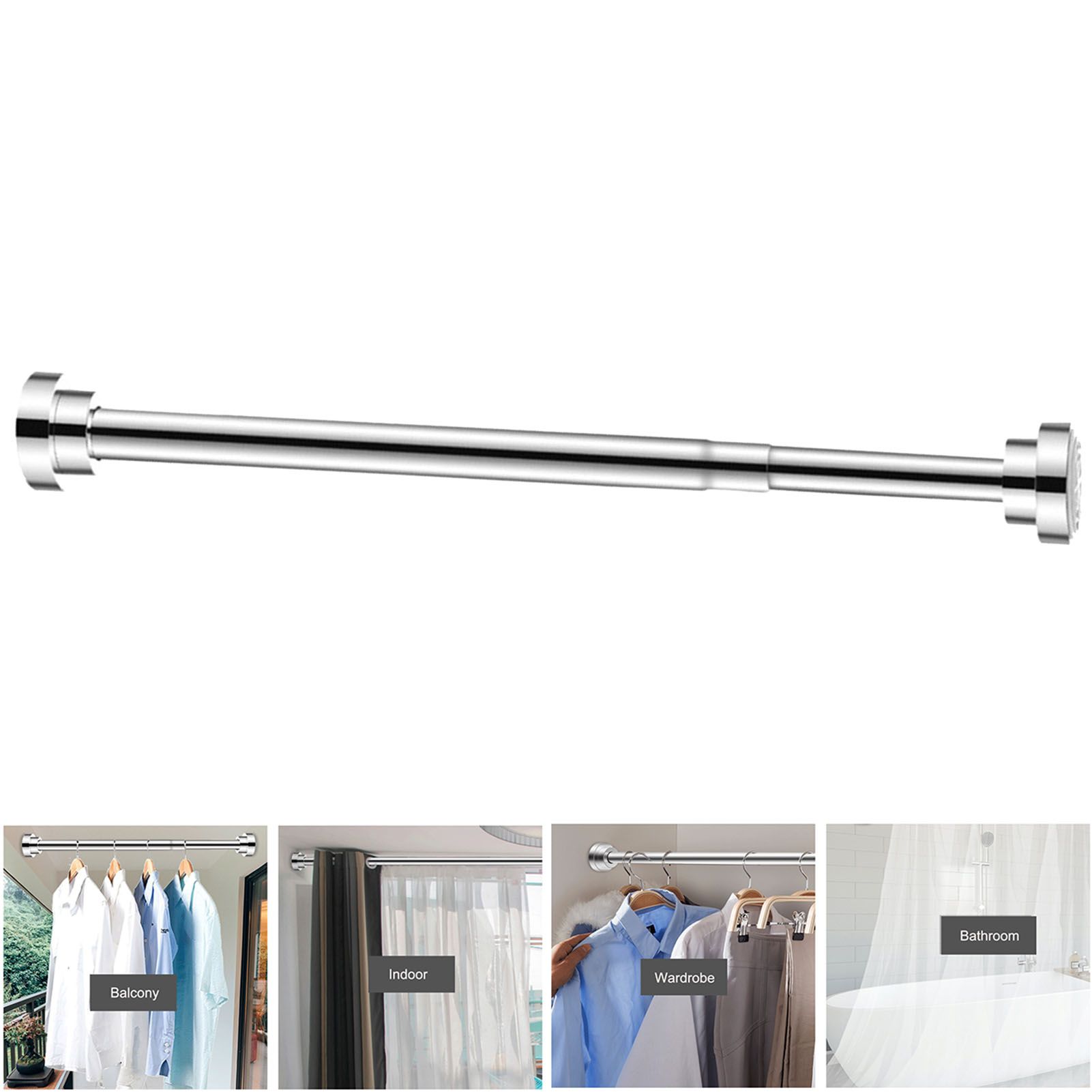 Adjustable Closet Rod Stainless Steel Punch Free Retractable Clothes Drying view 6