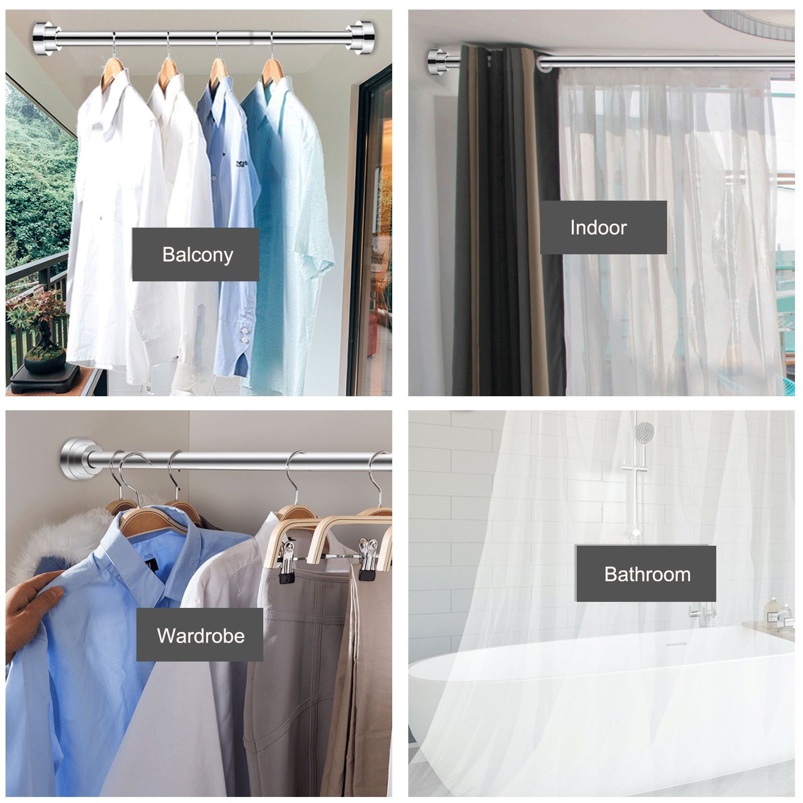 Adjustable Closet Rod Stainless Steel Punch Free Retractable Clothes Drying view 10