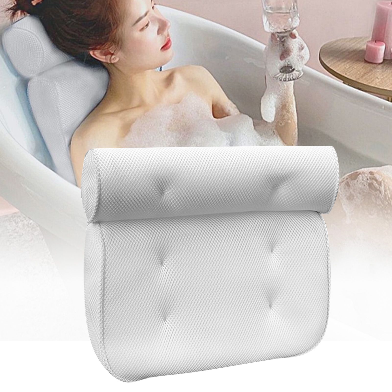 Bath Pillow 3D Mesh Fabric Soft Bathtub Pillow with Suction Cups Spa Bathtub view 5