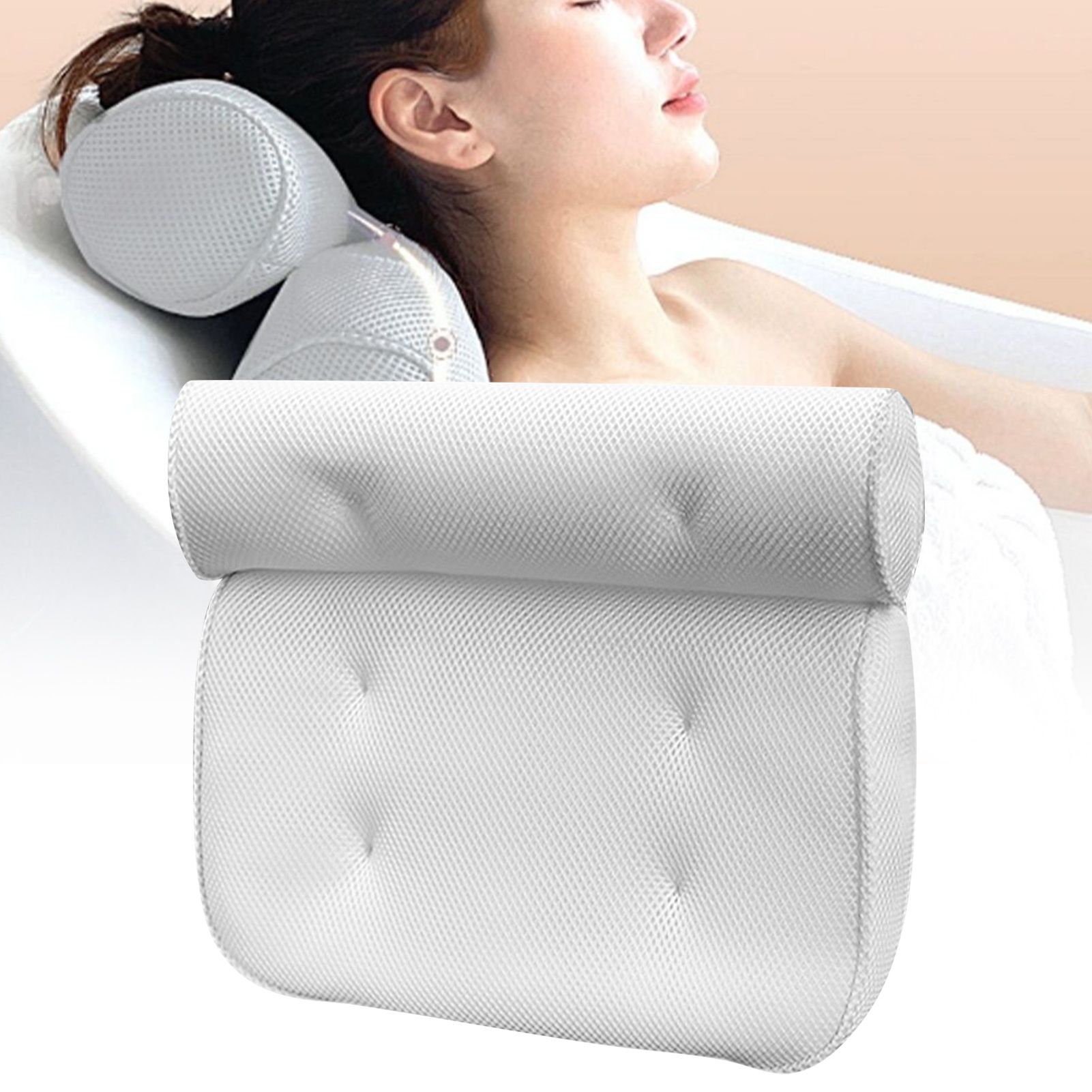Bath Pillow 3D Mesh Fabric Soft Bathtub Pillow with Suction Cups Spa Bathtub view 6