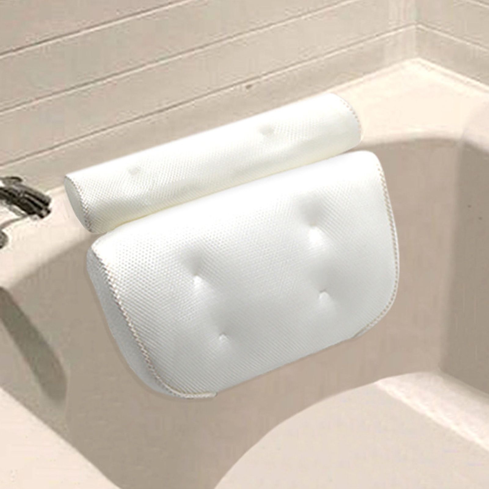 Bath Pillow 3D Mesh Fabric Soft Bathtub Pillow with Suction Cups Spa Bathtub view 11