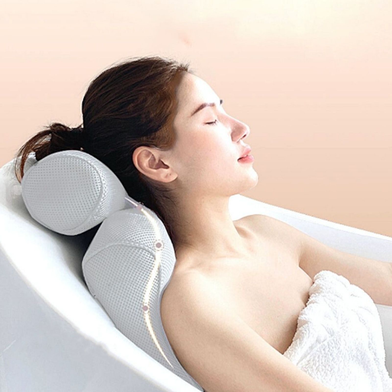 Bath Pillow 3D Mesh Fabric Soft Bathtub Pillow with Suction Cups Spa Bathtub view 14