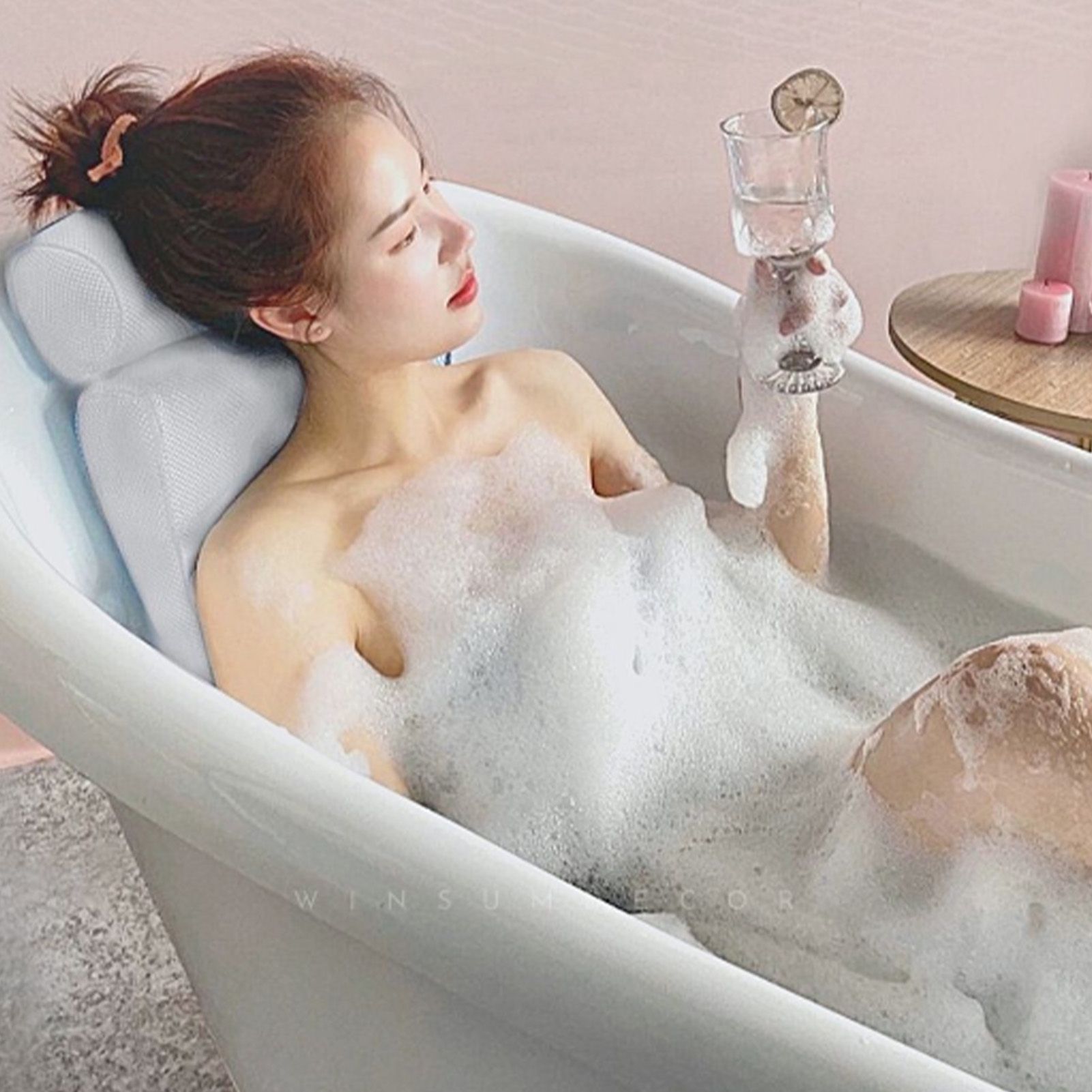 Bath Pillow 3D Mesh Fabric Soft Bathtub Pillow with Suction Cups Spa Bathtub view 15