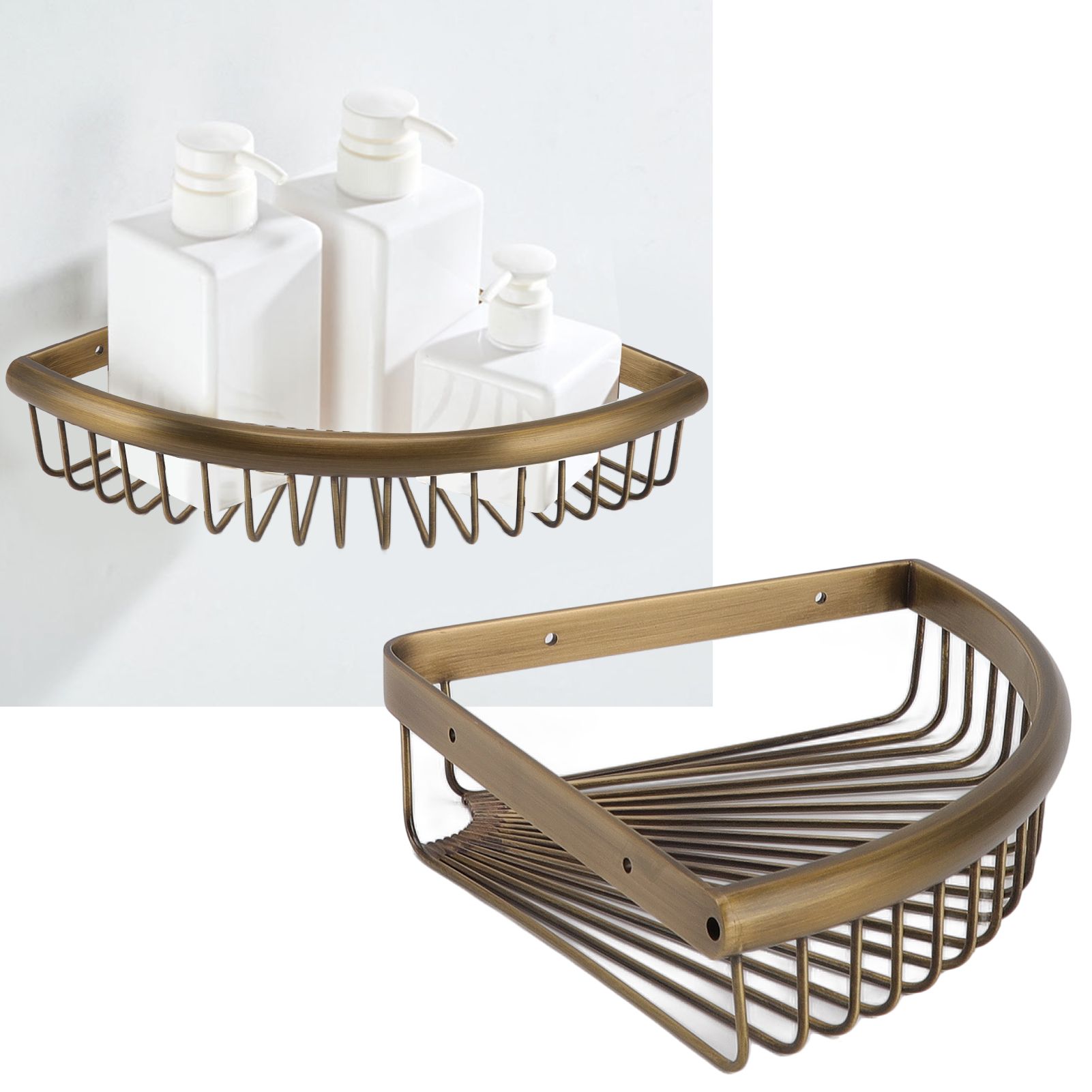 Vintage Corner Shower Caddy Brass Triangular Storage Rack Shelf Bathroom view 11