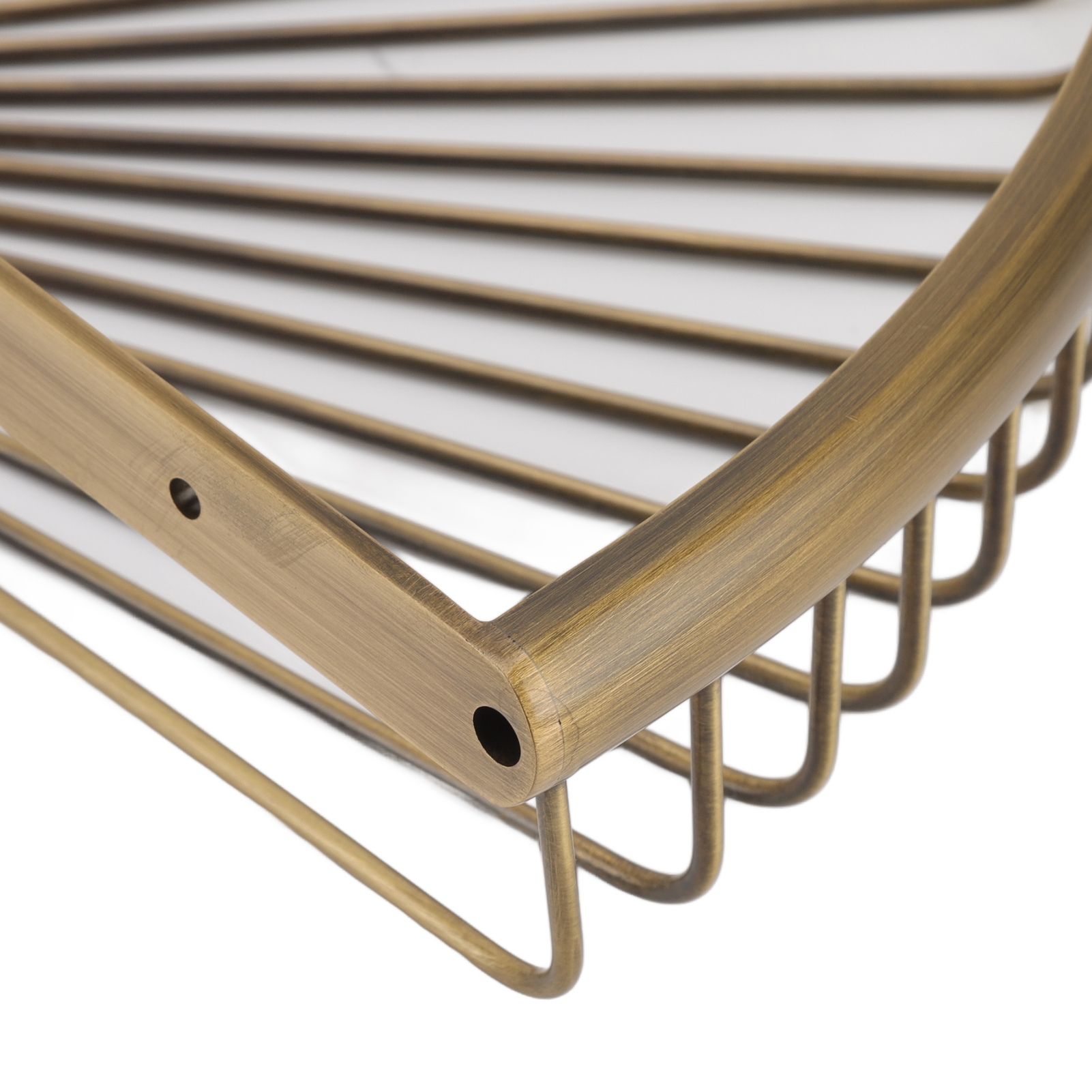 Vintage Corner Shower Caddy Brass Triangular Storage Rack Shelf Bathroom view 14