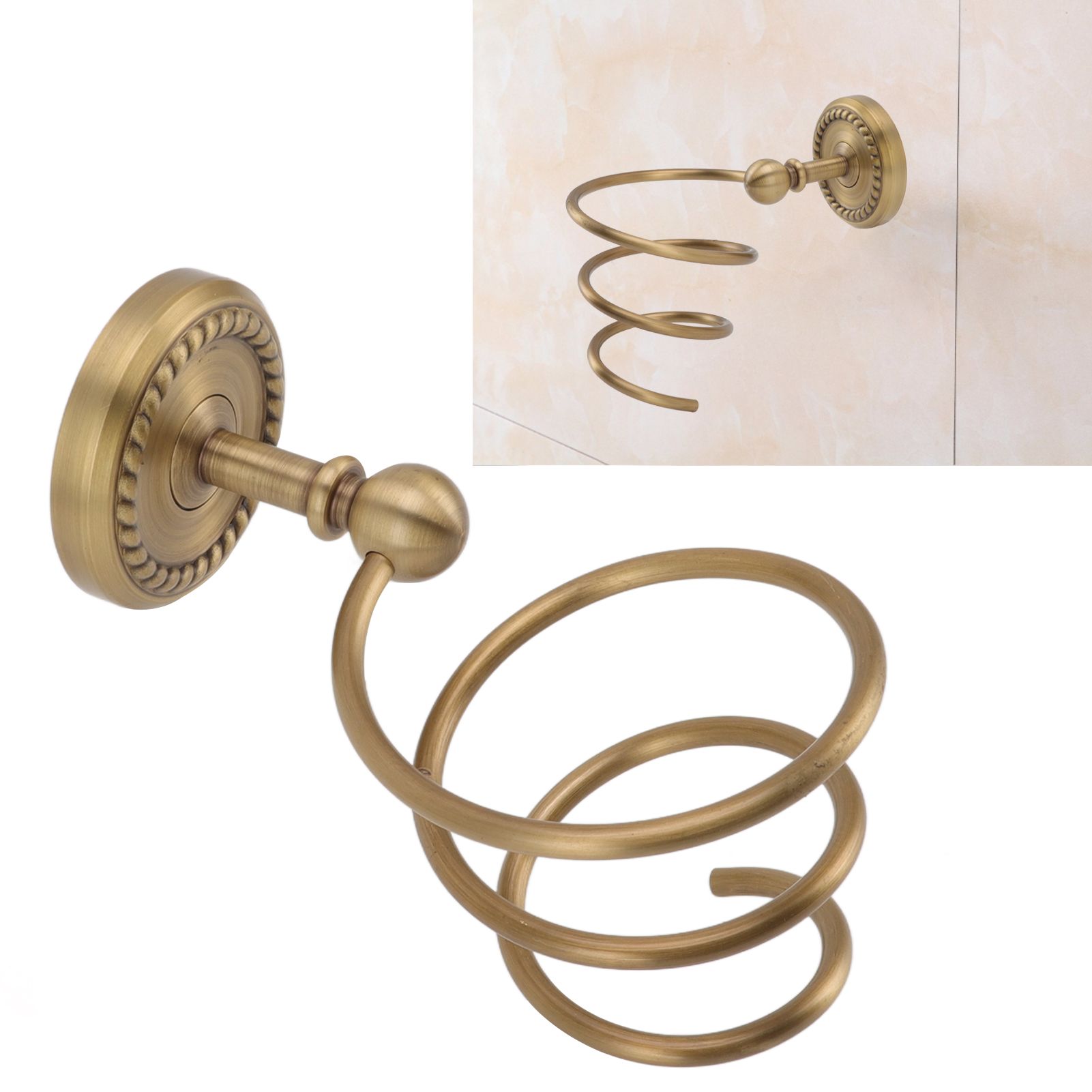 Hair Dryer Holder Antique Brass Hair Care Tools Holder Wall Mount Bronze view 11