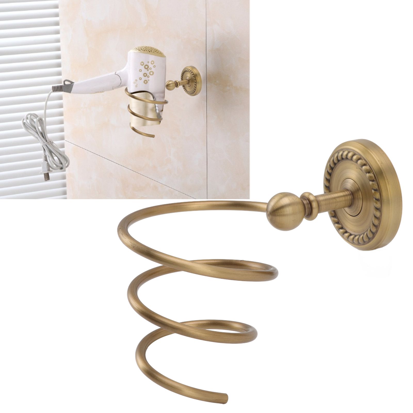 Hair Dryer Holder Antique Brass Hair Care Tools Holder Wall Mount Bronze view 12