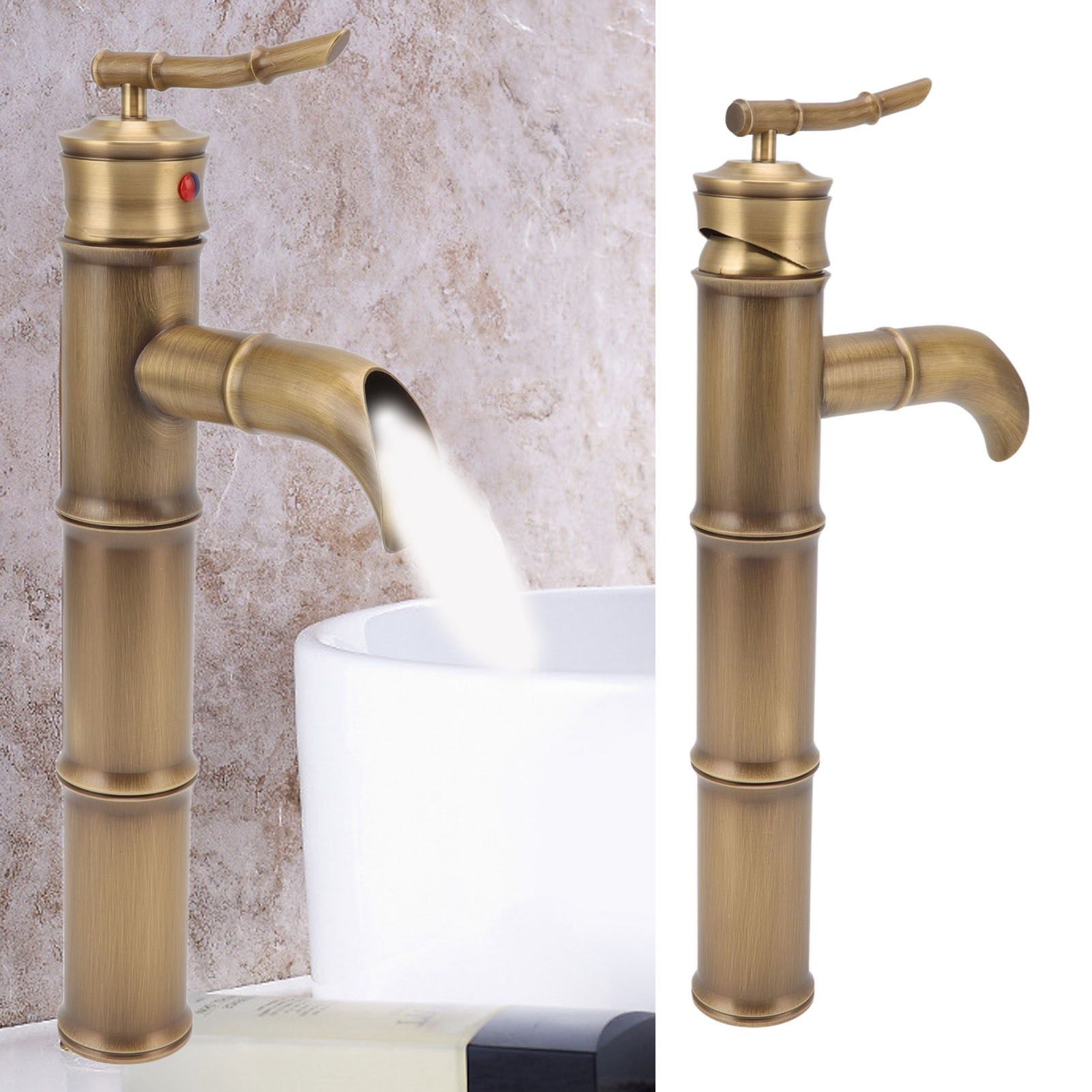 All Copper Antique Faucet 3 Sections Bamboo Joint Single Hole Basin Tap Bevel view 11