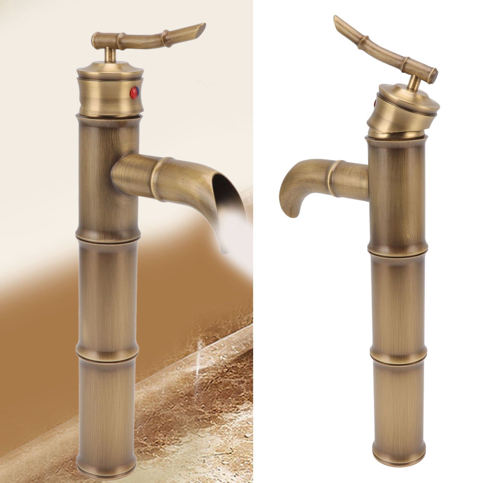 All Copper Antique Faucet 3 Sections Bamboo Joint Single Hole Basin Tap Bevel view 12