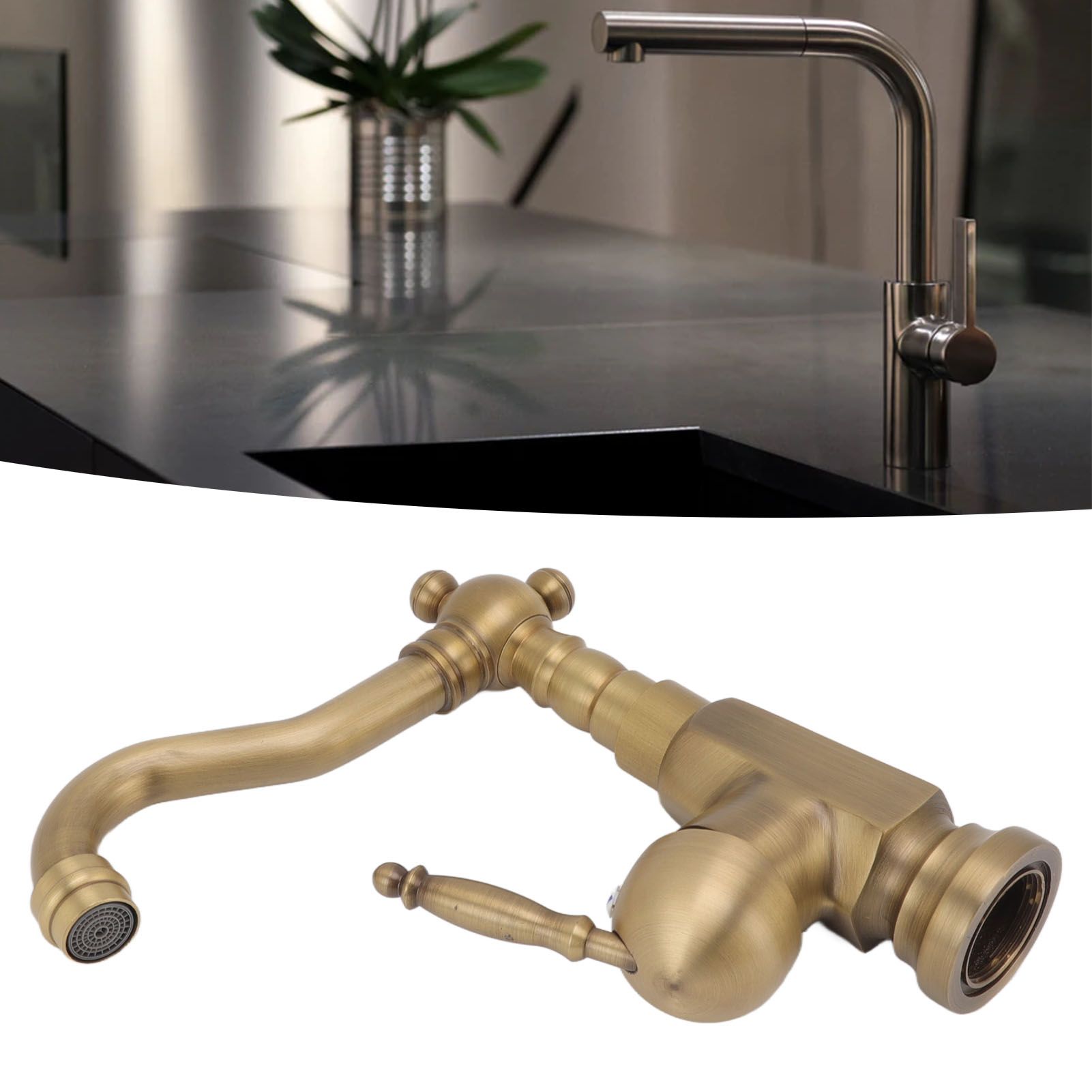 Bathroom Sink Faucet Antique Brass Vanity Mixer Faucet Tap Heightening Single view 11