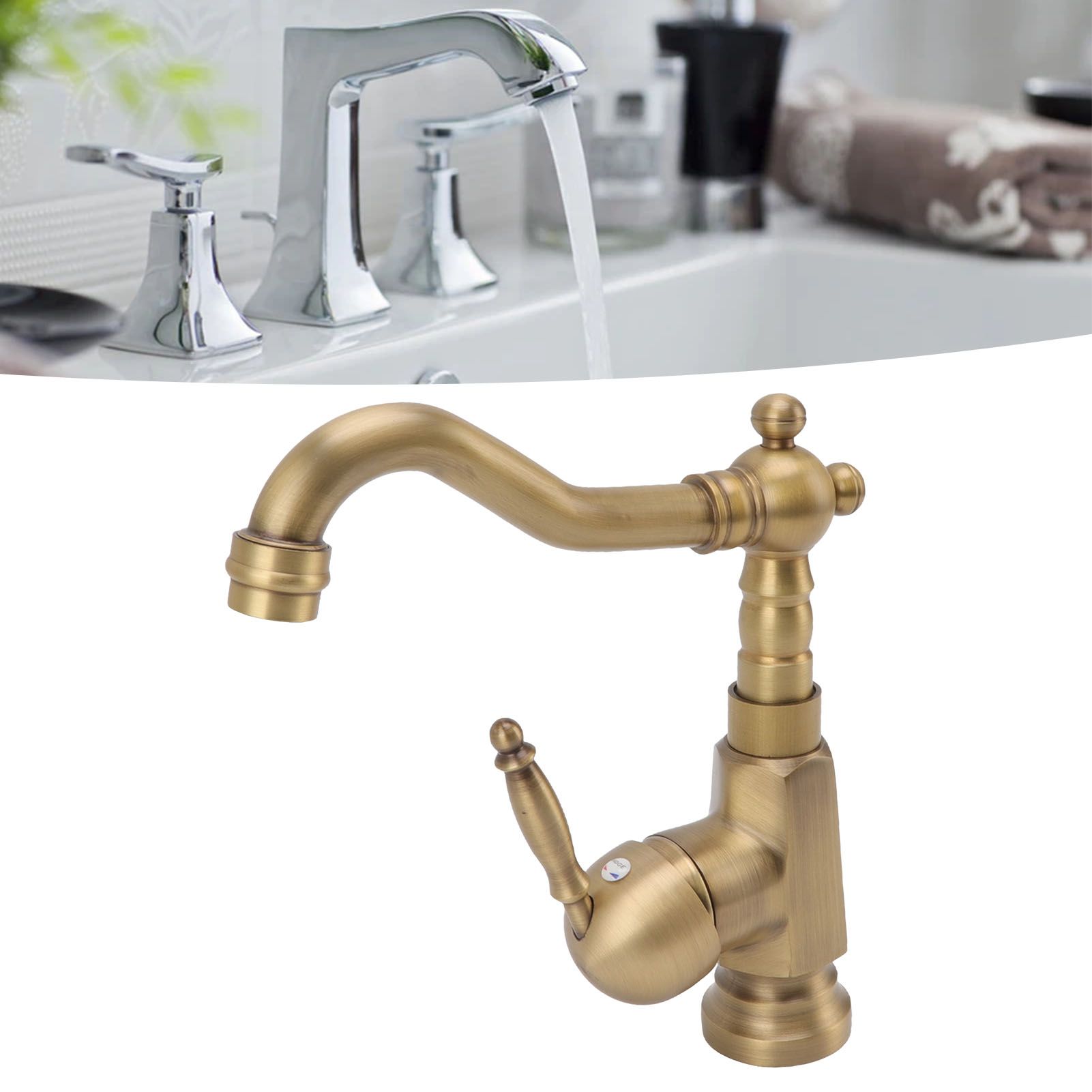 Bathroom Sink Faucet Antique Brass Vanity Mixer Faucet Tap Heightening Single view 12