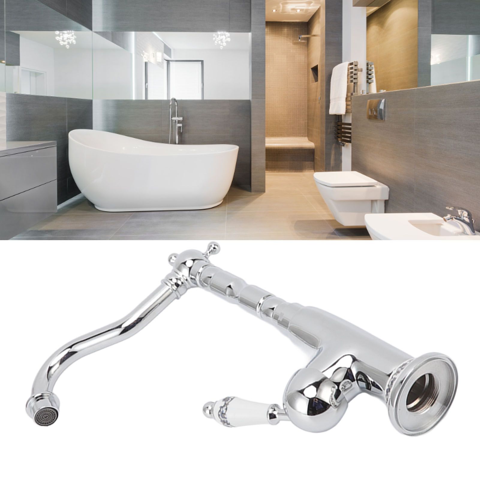 Bathroom Water Tap Retro European Style Brass Electroplating with Long Bend view 11