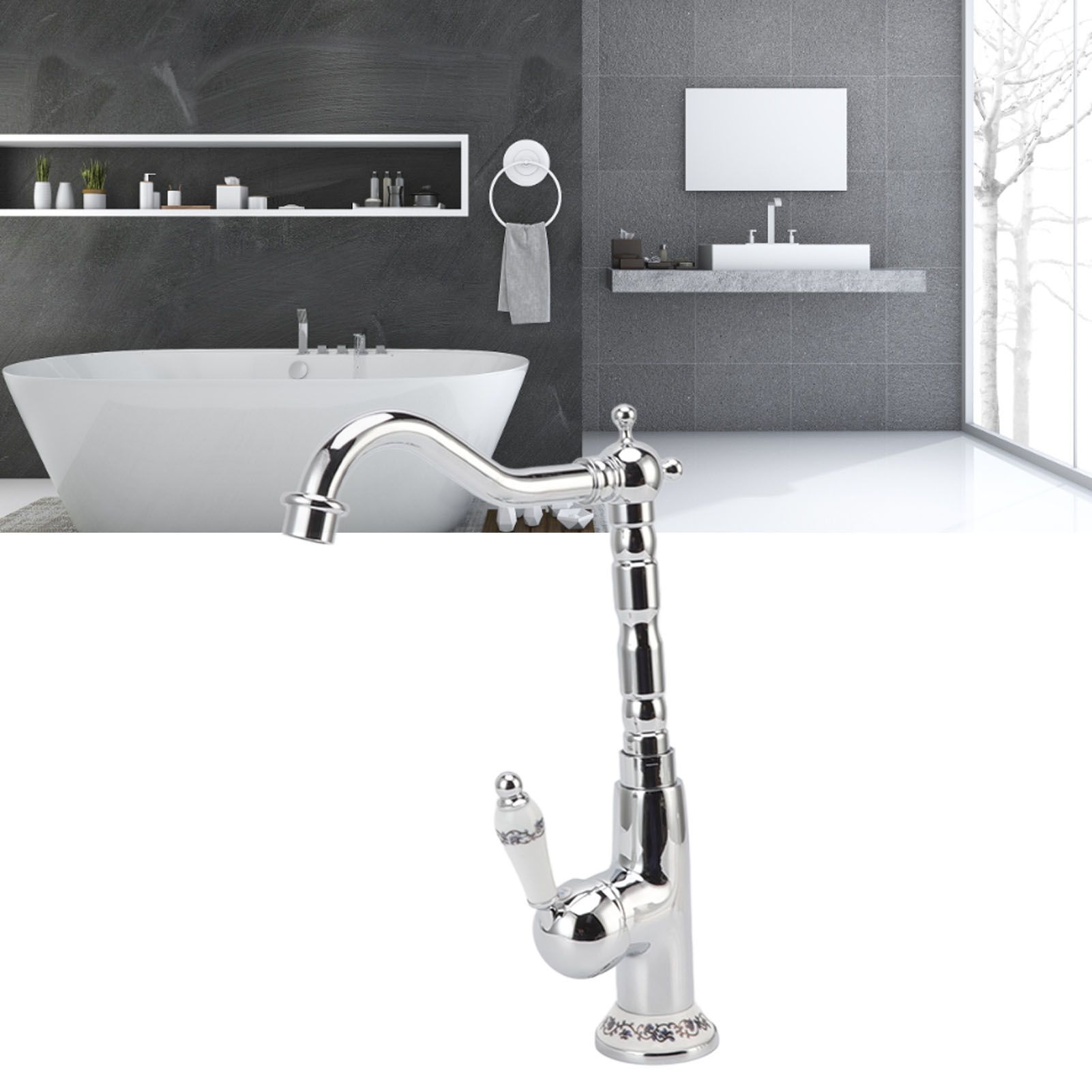 Bathroom Water Tap Retro European Style Brass Electroplating with Long Bend view 12
