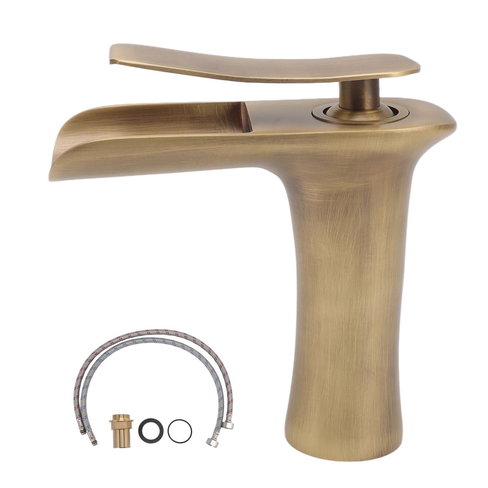 Bathroom Sink Faucet Antique Single Span Brass Waterfall Under Counter Basin
