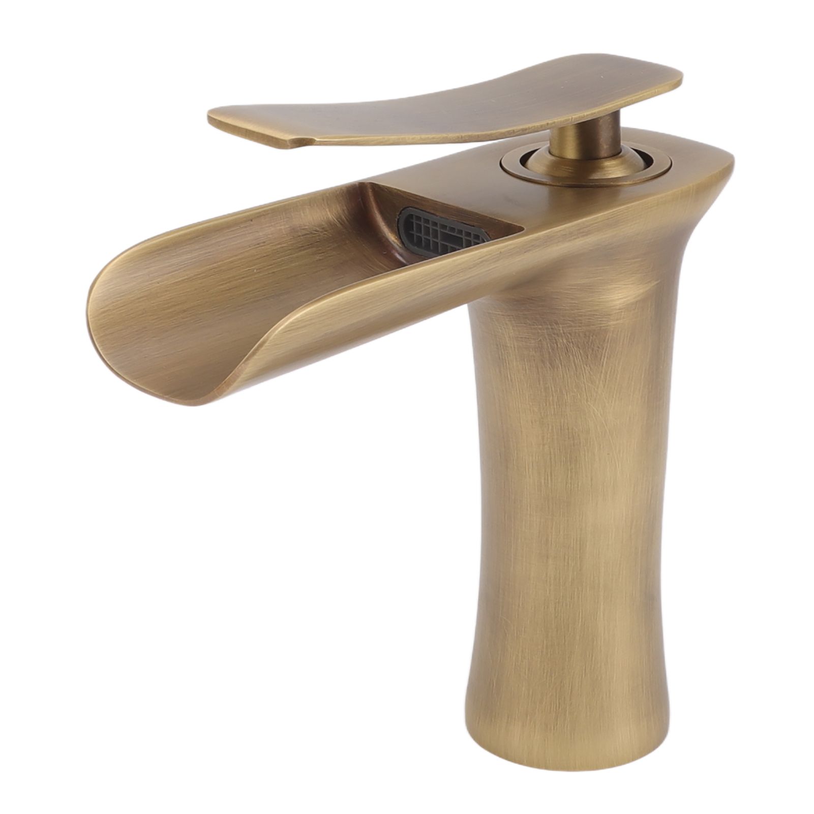 Bathroom Sink Faucet Antique Single Span Brass Waterfall Under Counter Basin view 2
