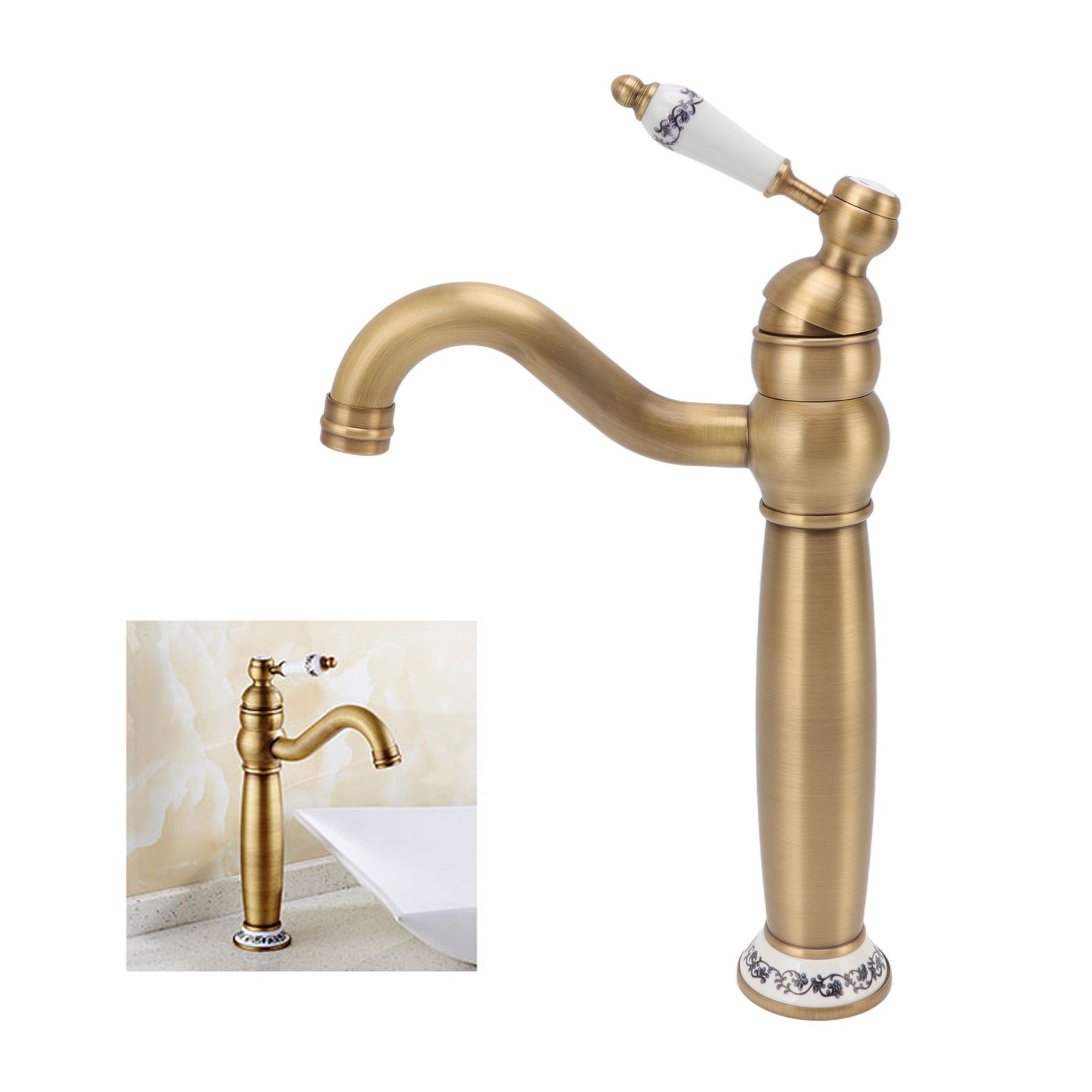 Bathroom Faucet Antique Single Span European Style Brass Basin Mixed Tap for view 11
