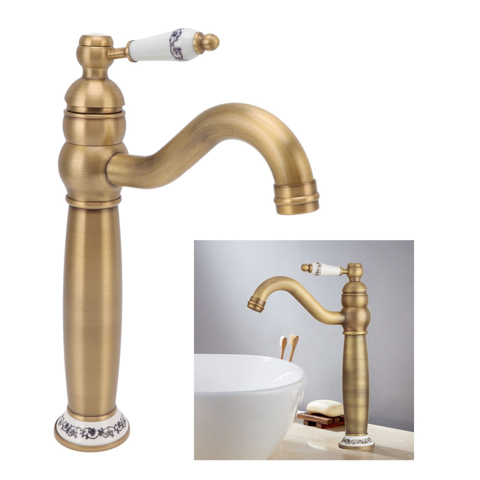 Bathroom Faucet Antique Single Span European Style Brass Basin Mixed Tap for view 12