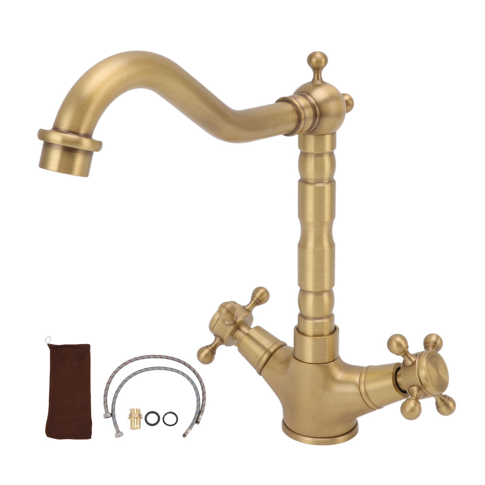 European Antique Brass Bathroom Faucet Double Handle Cross Knob Kitchen Faucet