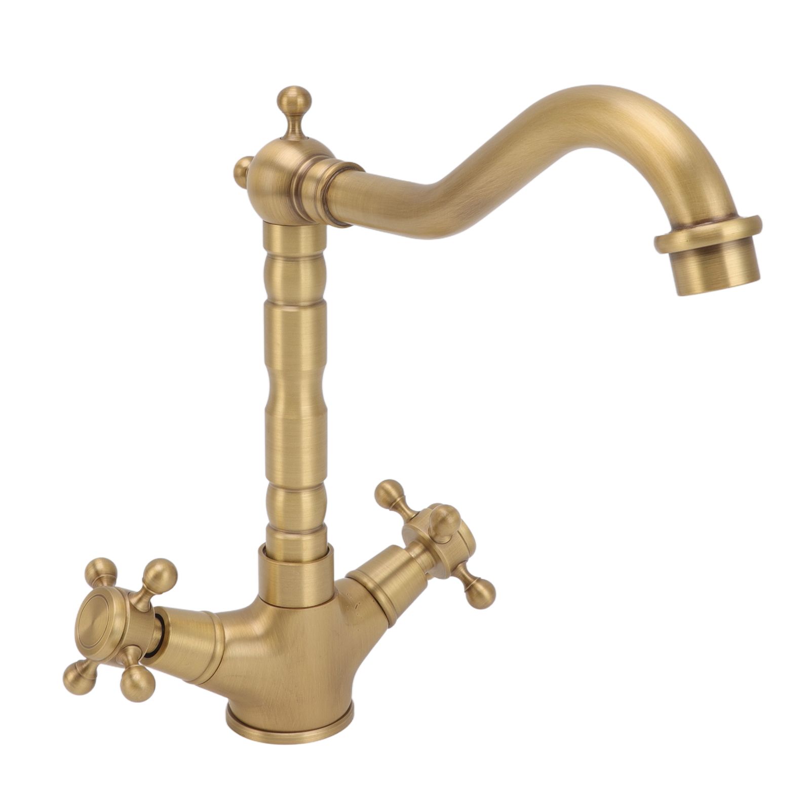 European Antique Brass Bathroom Faucet Double Handle Cross Knob Kitchen Faucet view 2