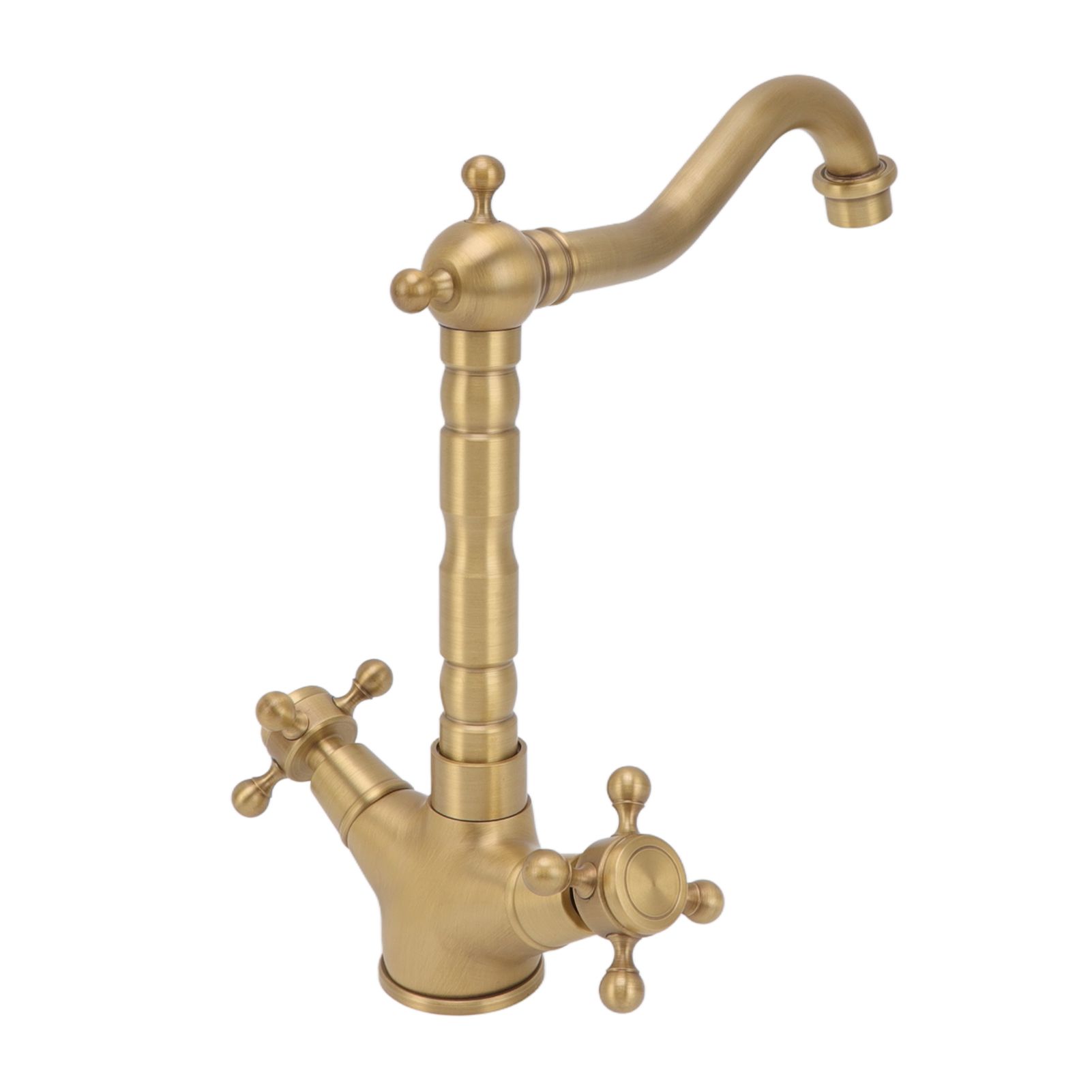 European Antique Brass Bathroom Faucet Double Handle Cross Knob Kitchen Faucet view 3