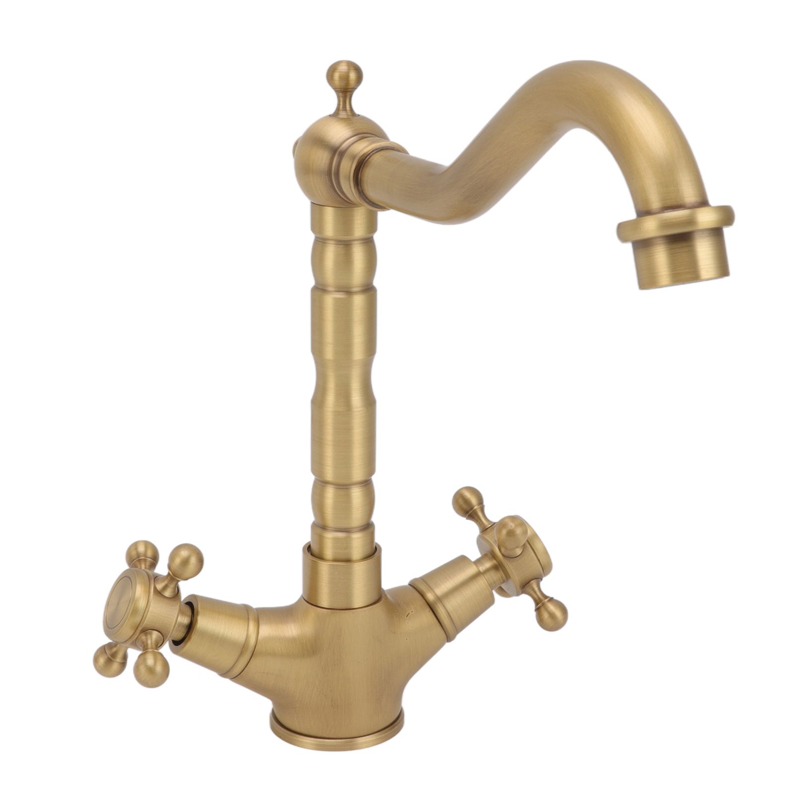 European Antique Brass Bathroom Faucet Double Handle Cross Knob Kitchen Faucet view 4