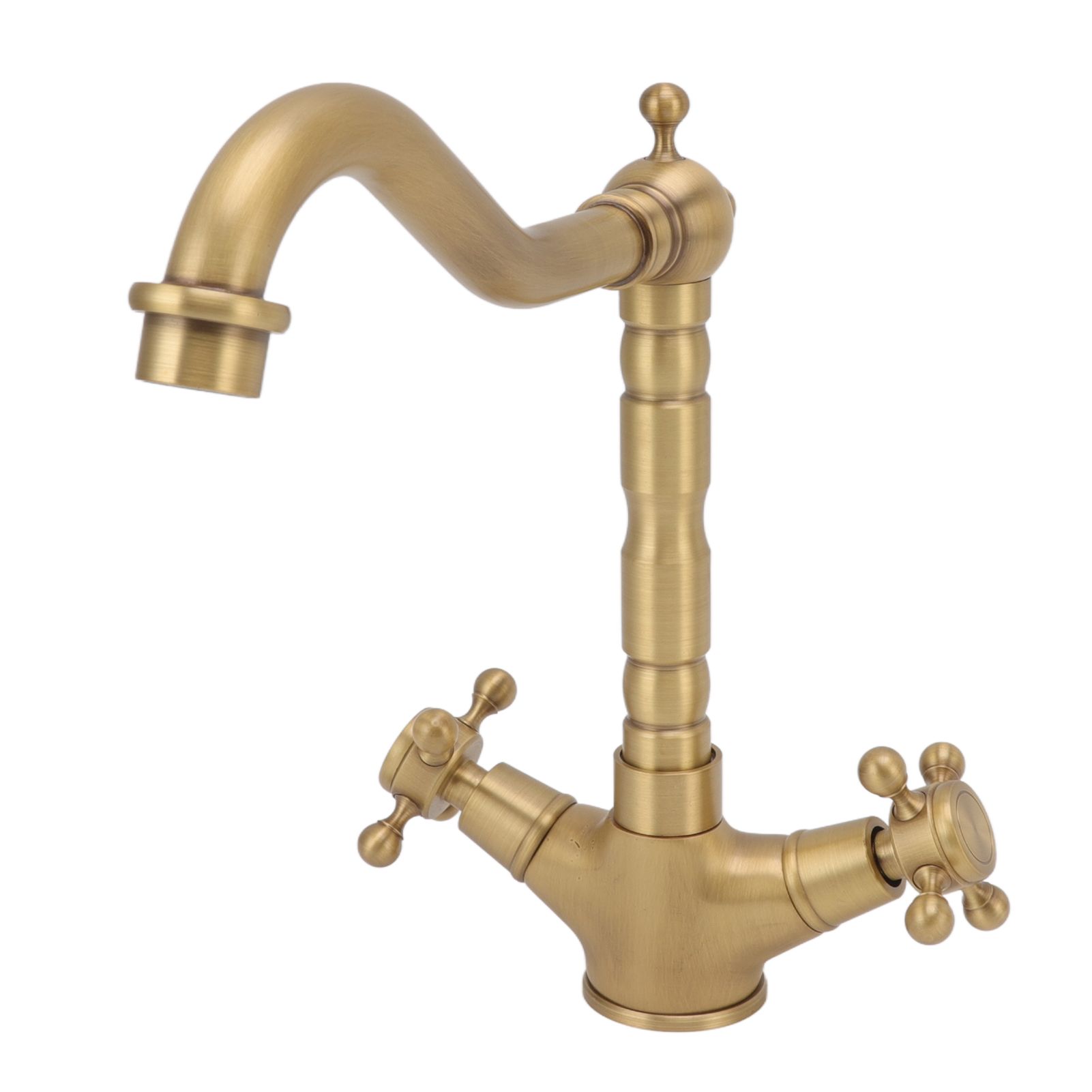 European Antique Brass Bathroom Faucet Double Handle Cross Knob Kitchen Faucet view 8