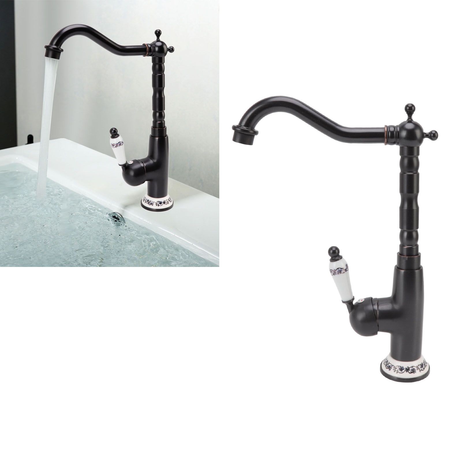 Antique Faucet Retro Style Porcelain Valve Long Spout Sturdy Brass Rotatable view 11