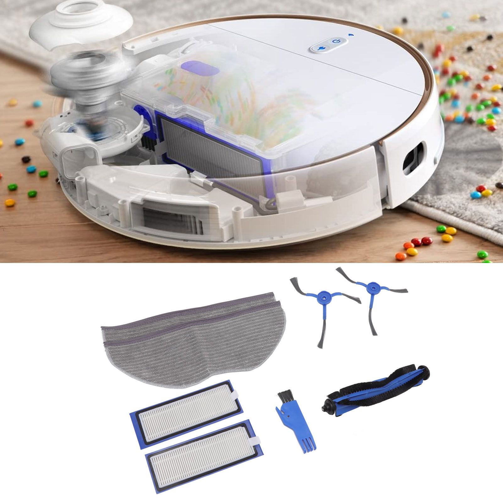 Sweeping Robot Replacement Parts Silicone ABS Main Brush Side Brush Filter Rag view 11