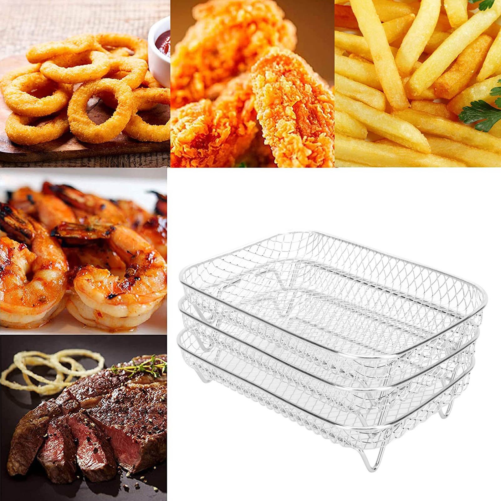 3 Layer Fryer Grilling Rack Stainless Steel Fryer Stakable Racks Household view 12