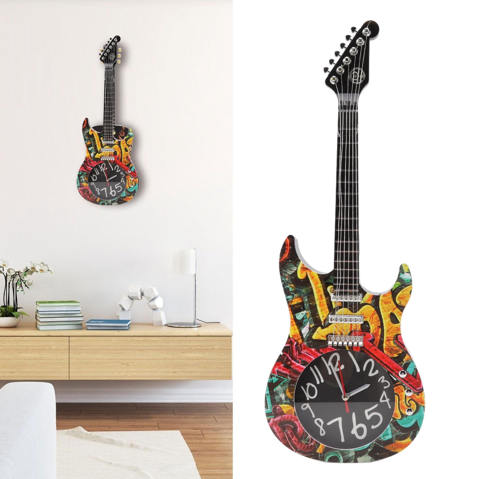 Guitar Wall Clock Simulation Time Accurate Guitar Clock Wall Decor for Home view 11