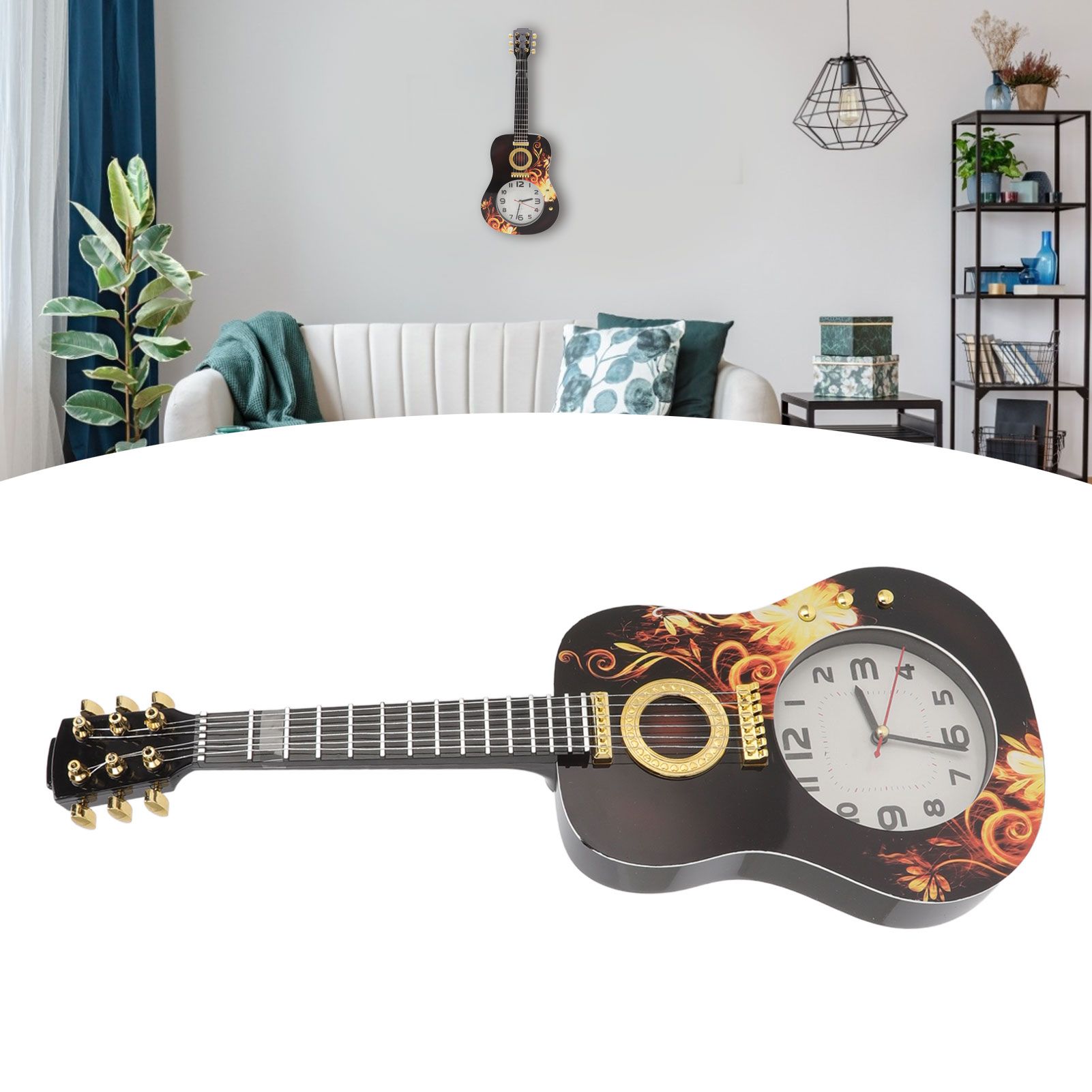 Wall Clock Silent Simulation Ukulele Shaped Decorative Alarm Clock for Bedroom view 11