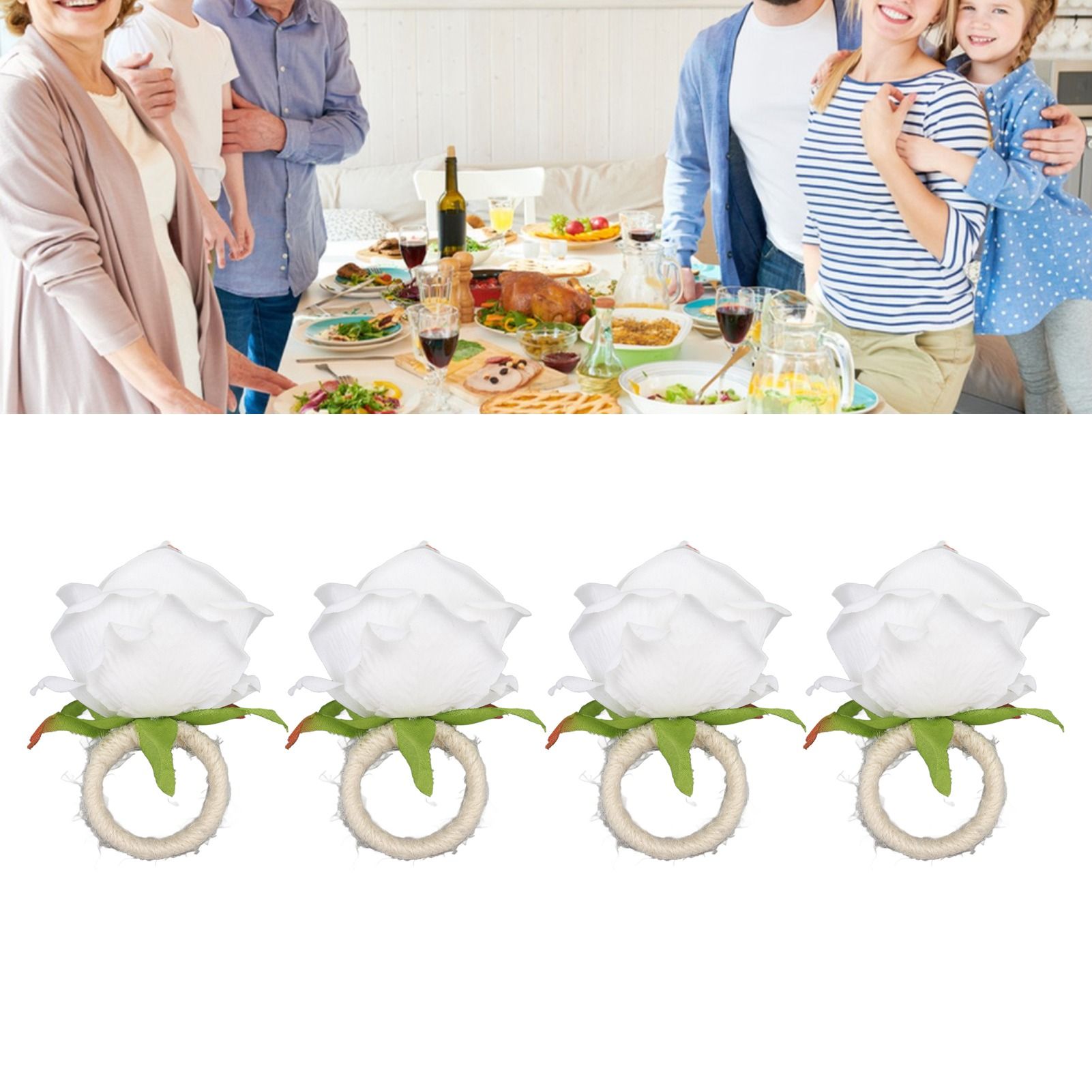 4PCS Rose Napkin Ring Simulated Plastic Reusable Vine Design Napkin Holder view 11