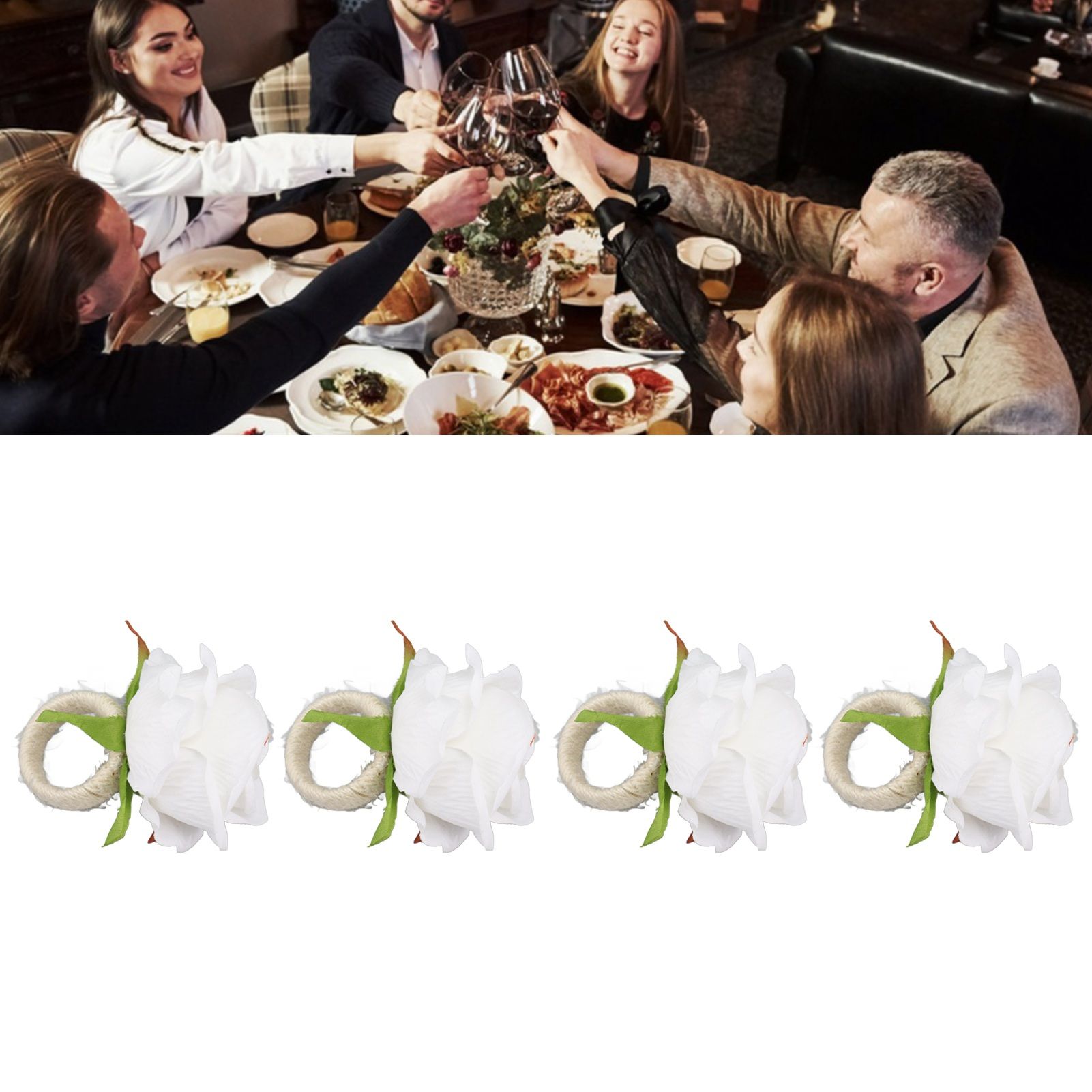 4PCS Rose Napkin Ring Simulated Plastic Reusable Vine Design Napkin Holder view 12