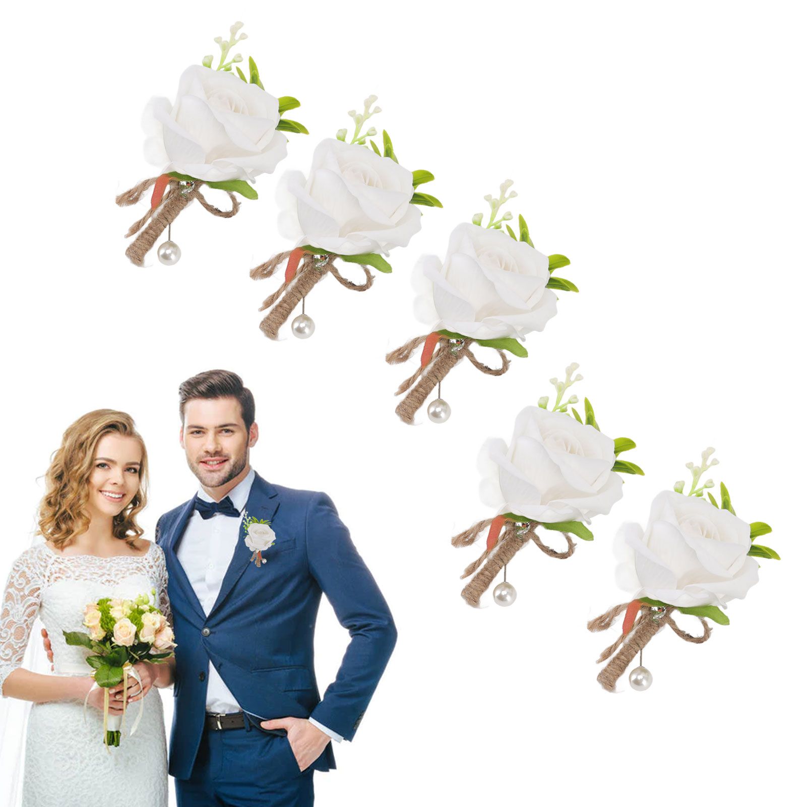 5PCS Wedding Boutonniere Pin Fixed Plastic Artificial Flower Corsage for Bride view 11