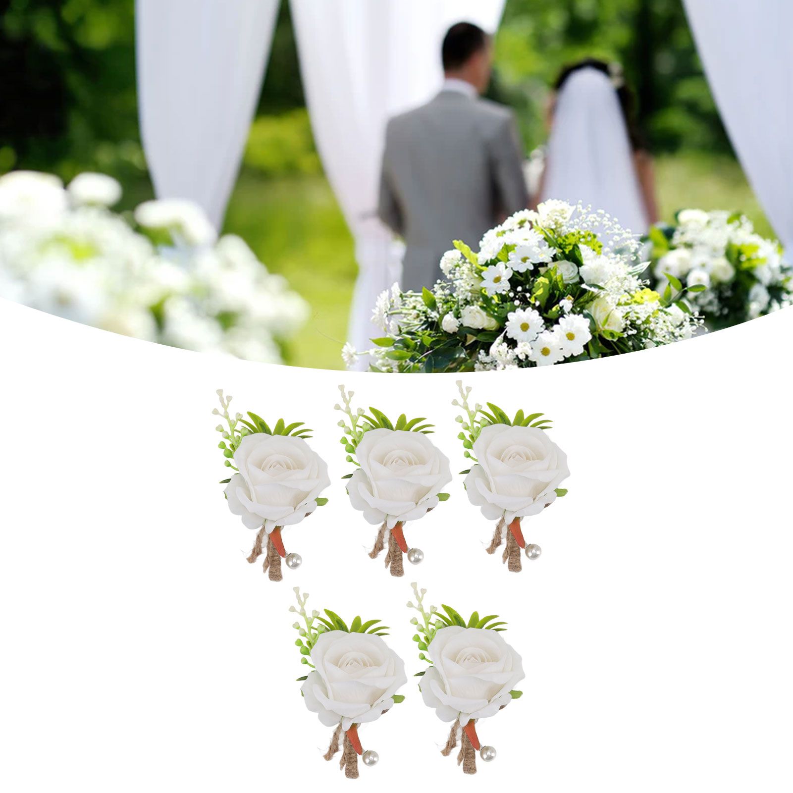 5PCS Wedding Boutonniere Pin Fixed Plastic Artificial Flower Corsage for Bride view 12