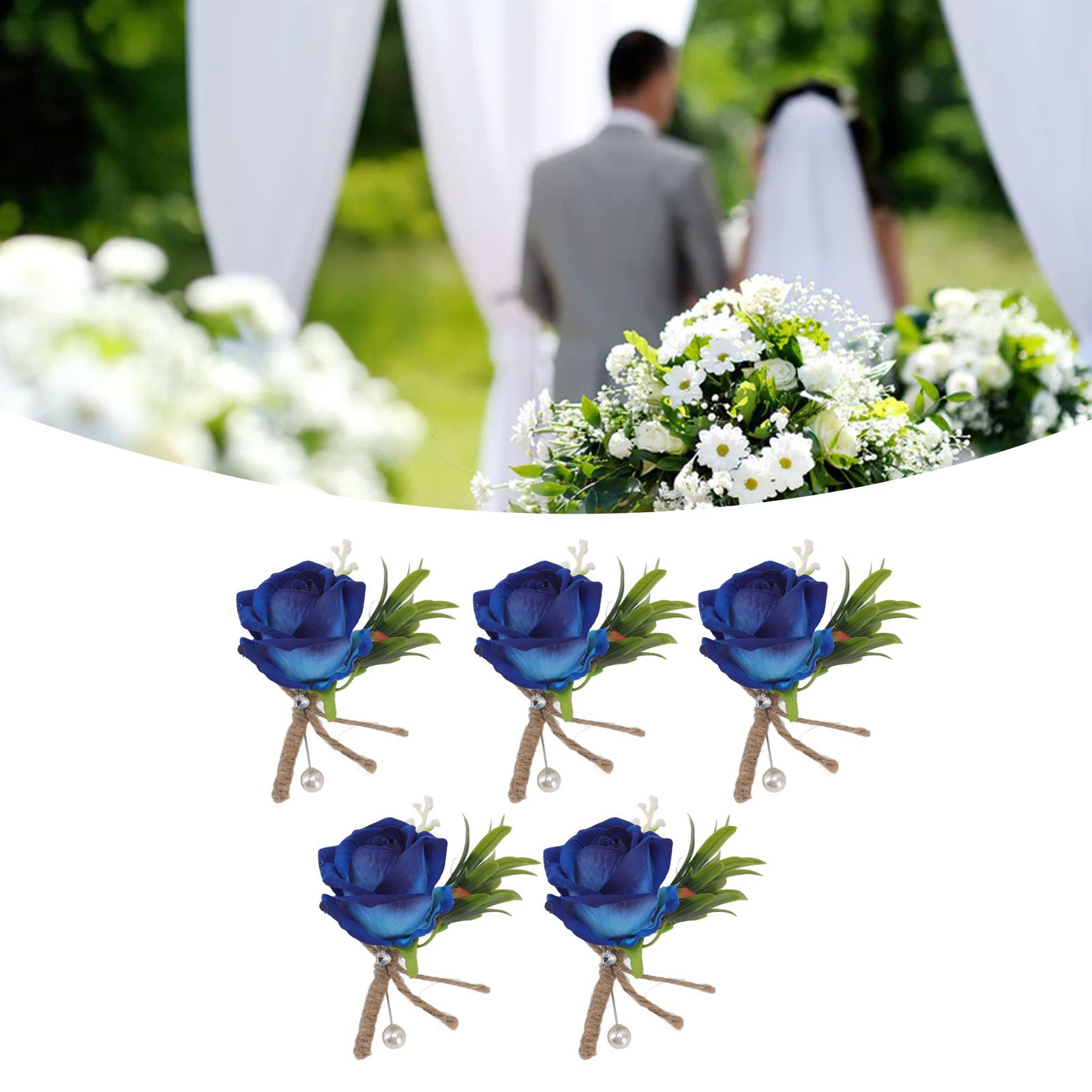 5PCS Wedding Boutonniere Pin Fixed Plastic Artificial Flower Corsage for Bride view 12