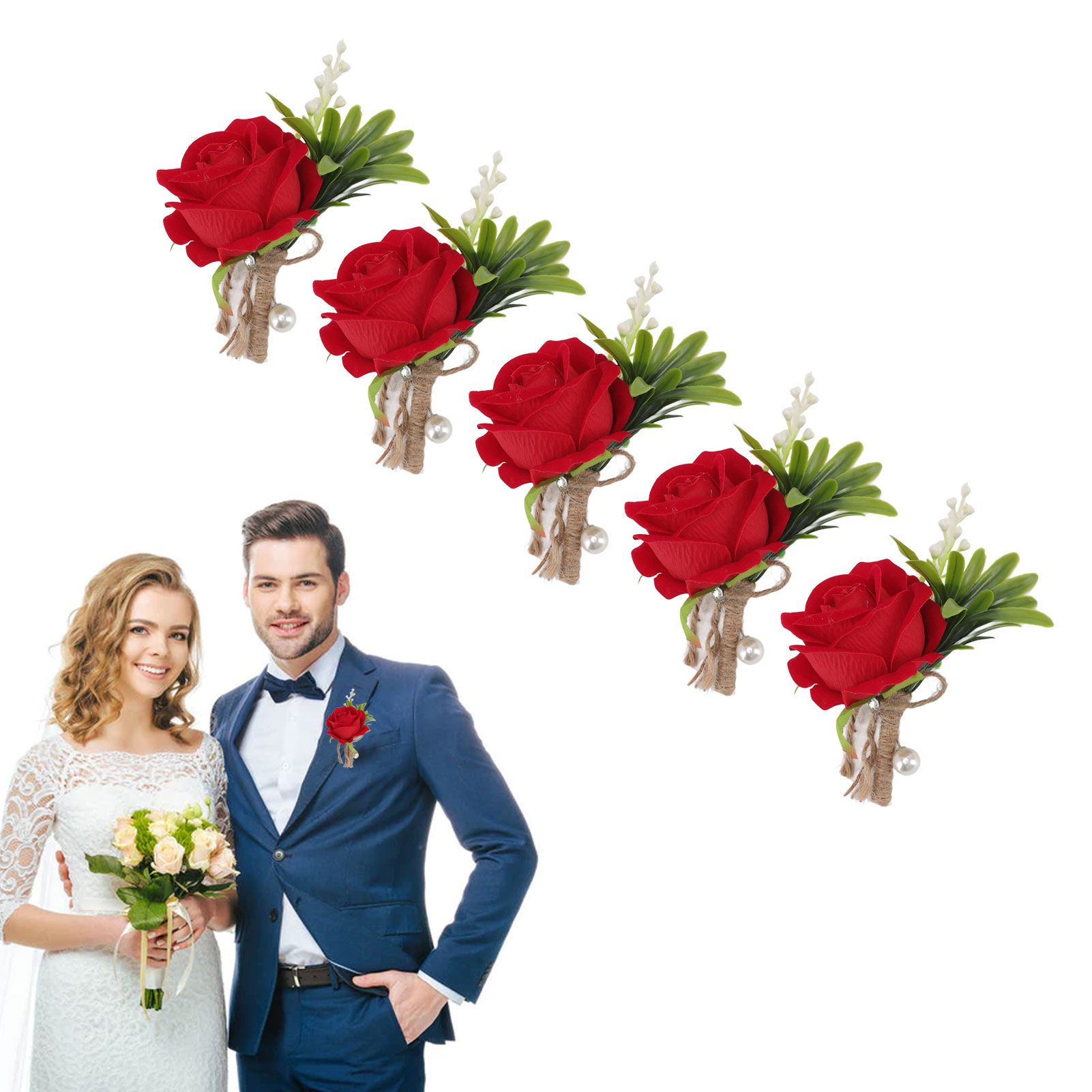 5PCS Wedding Boutonniere Pin Fixed Plastic Artificial Flower Corsage for Bride view 11