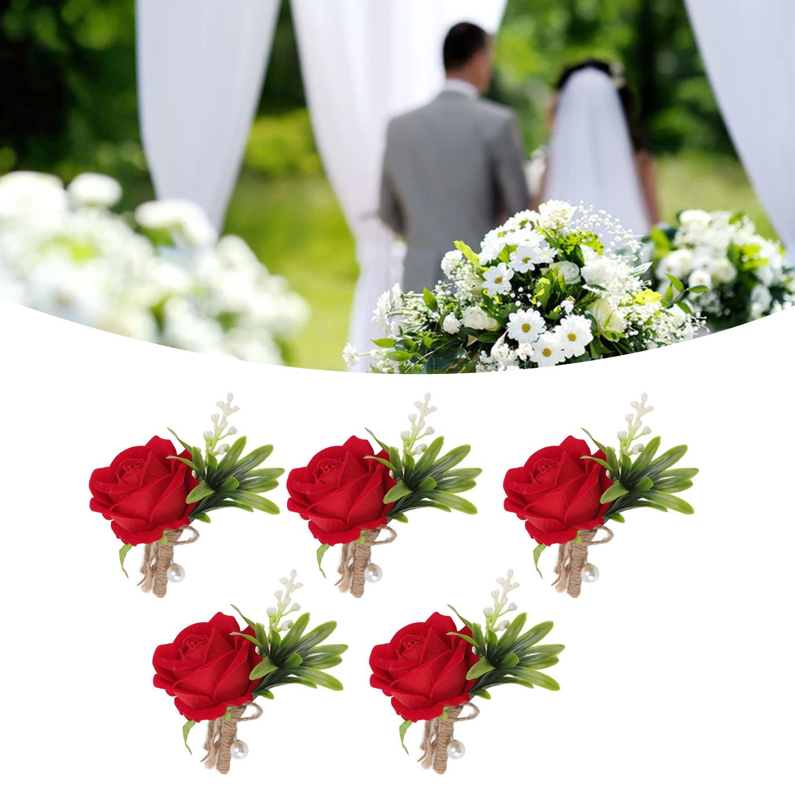 5PCS Wedding Boutonniere Pin Fixed Plastic Artificial Flower Corsage for Bride view 12