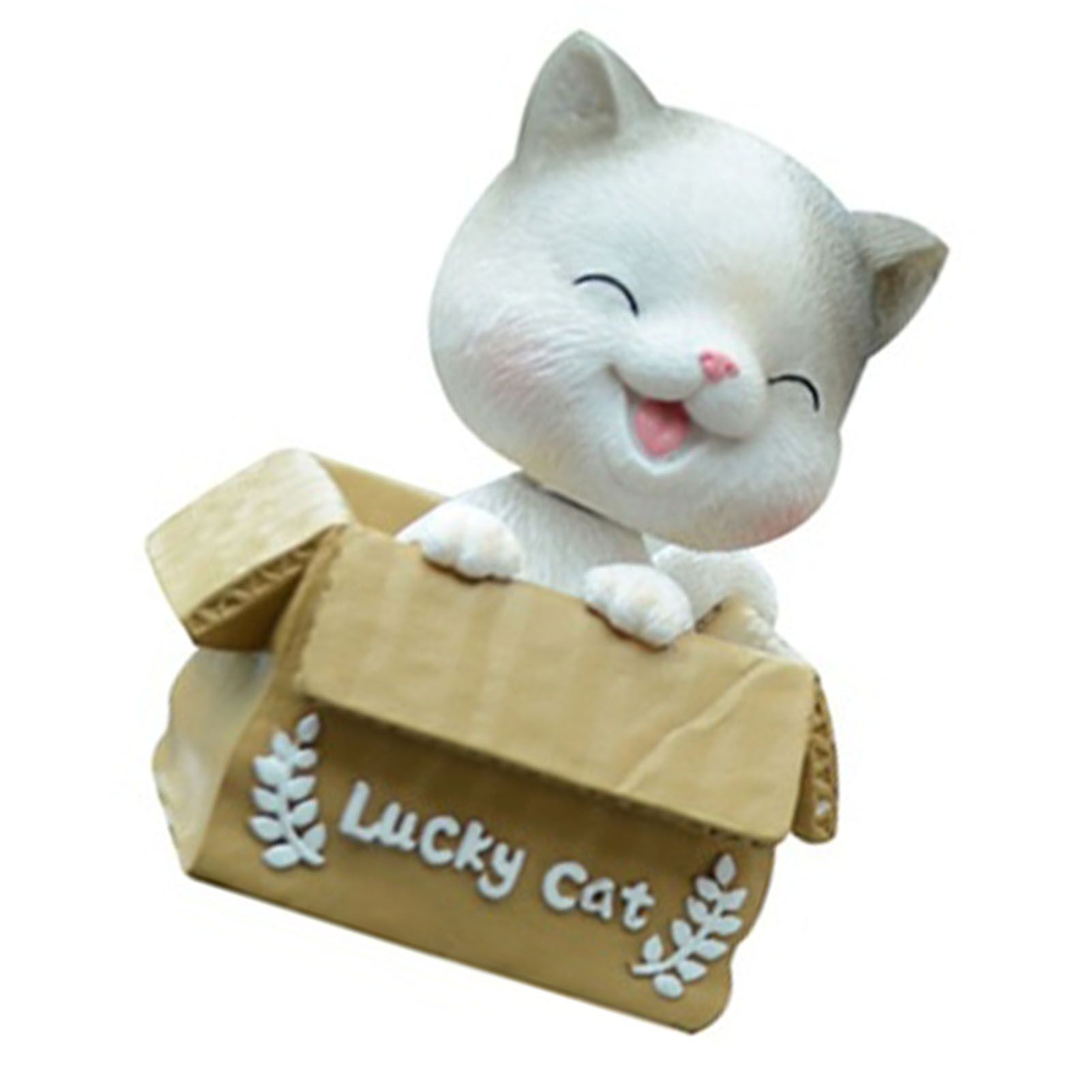 Car Dashboard Lucky Cat Decor Resin Shaking Head Cat Ornament Cute Cartoon view 2