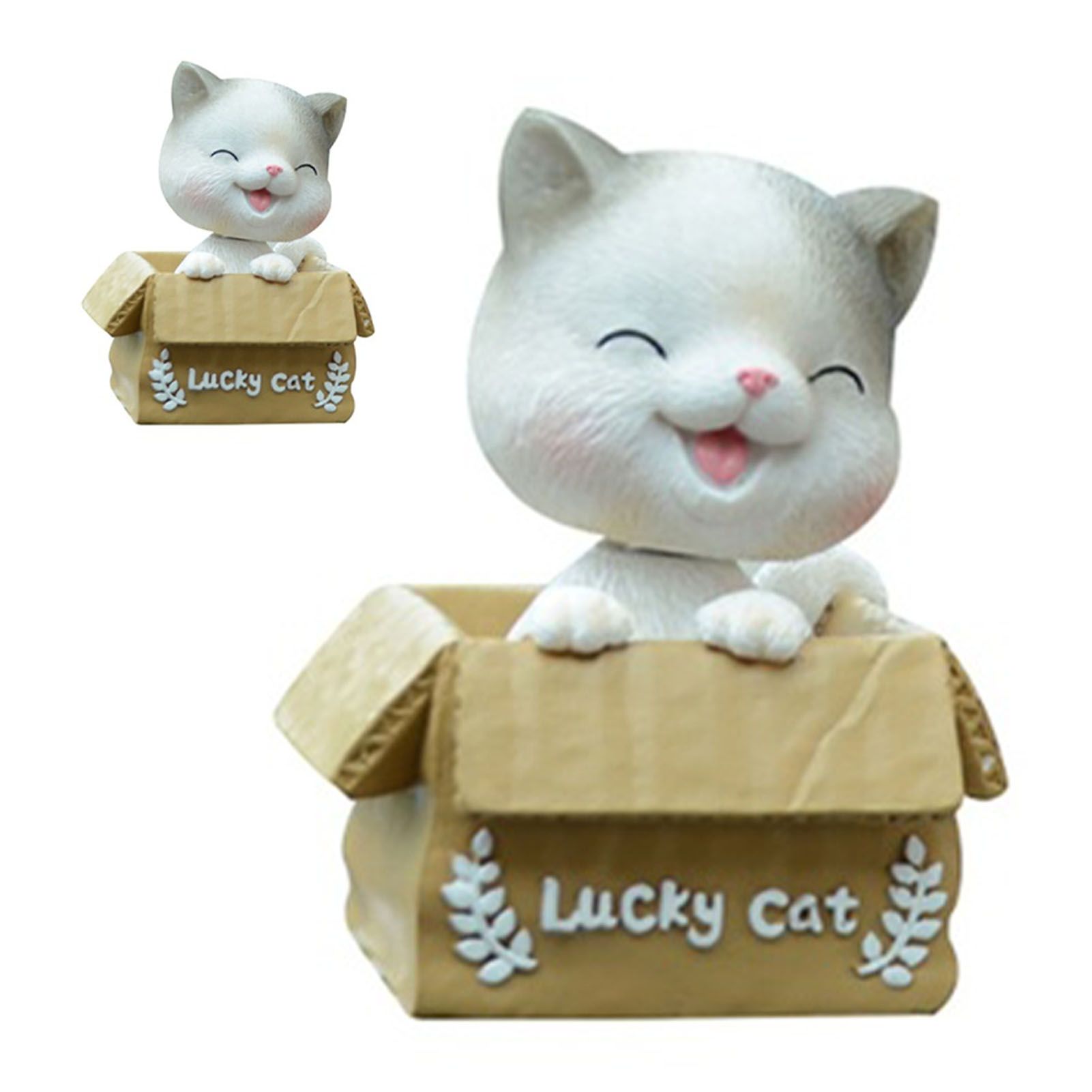 Car Dashboard Lucky Cat Decor Resin Shaking Head Cat Ornament Cute Cartoon view 4