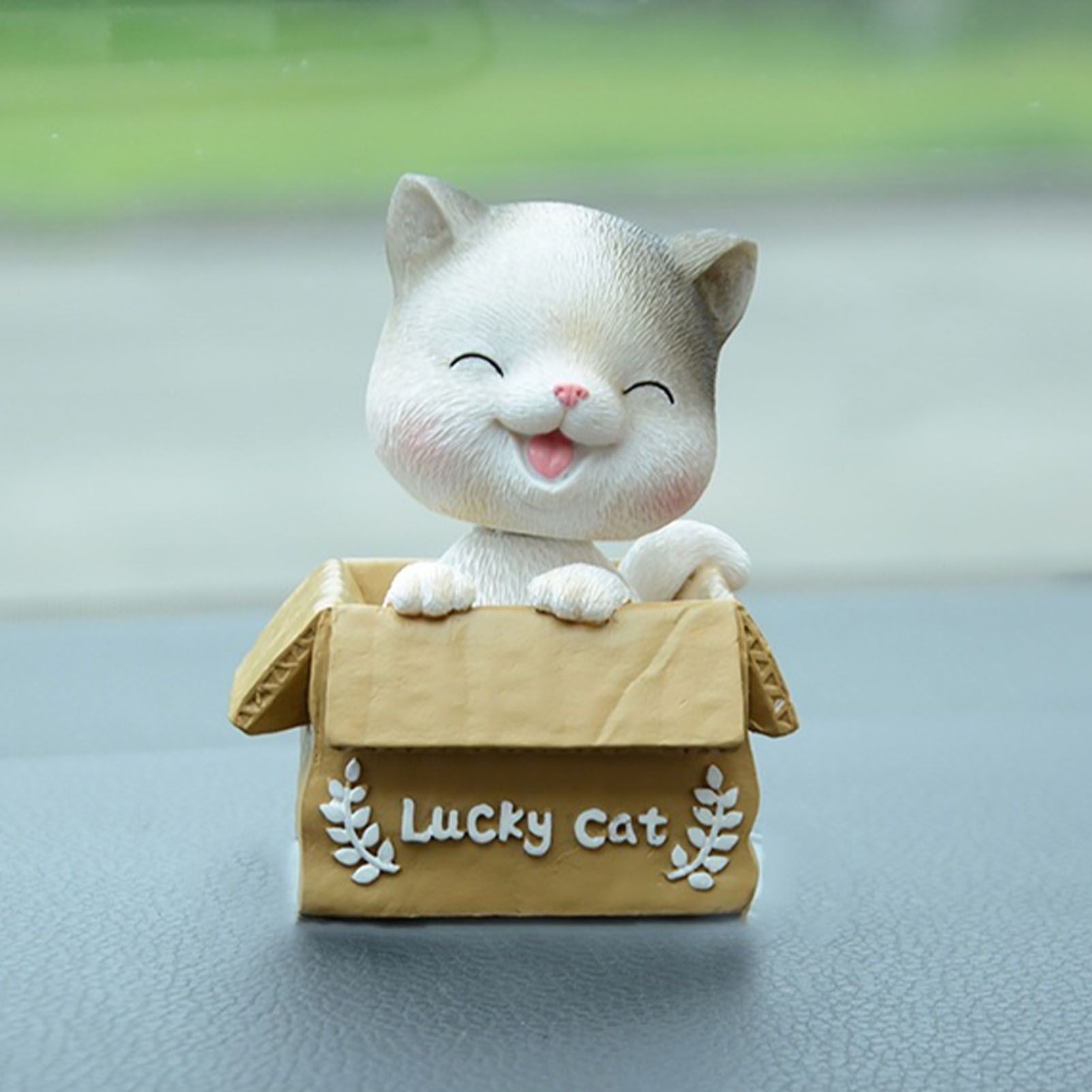 Car Dashboard Lucky Cat Decor Resin Shaking Head Cat Ornament Cute Cartoon view 5