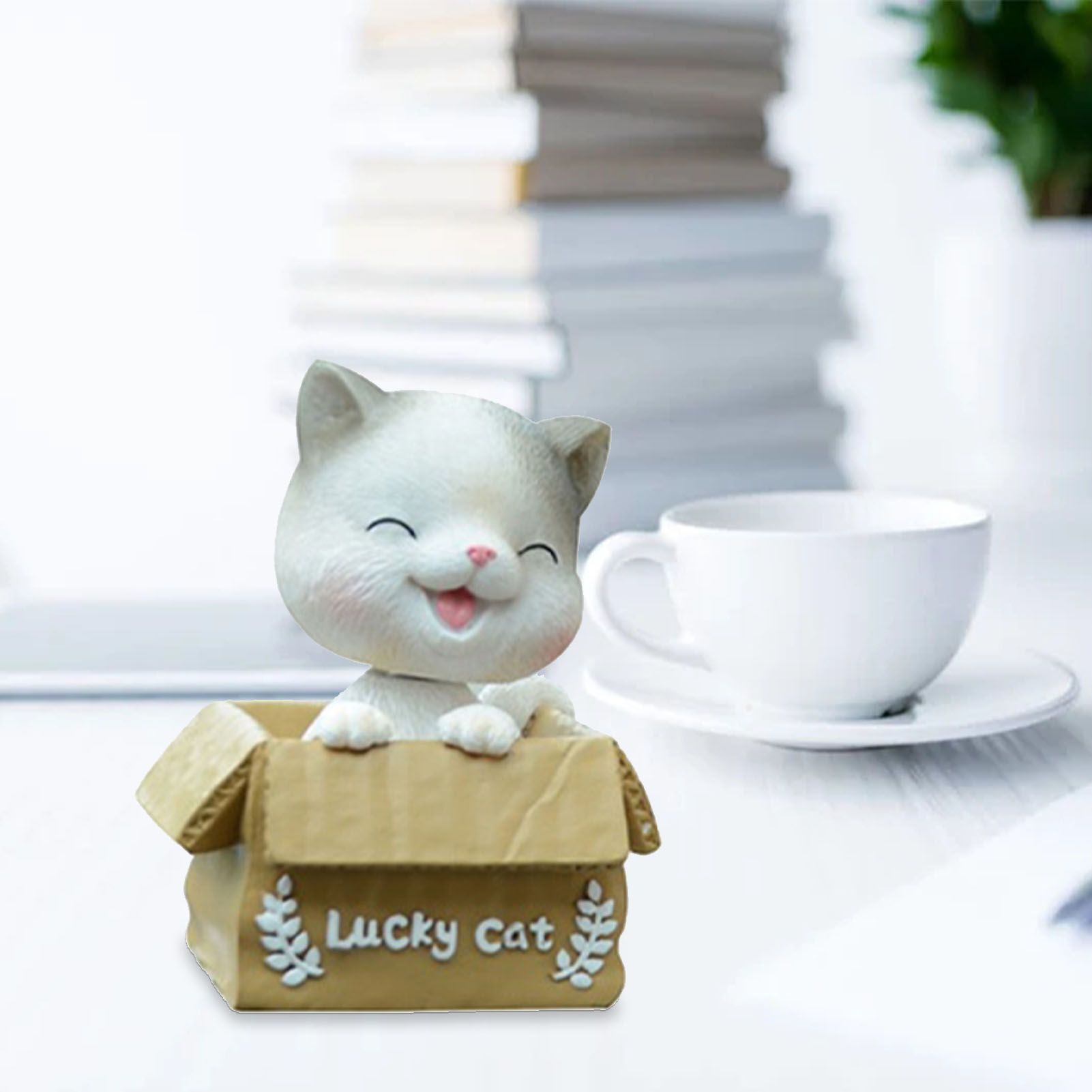 Car Dashboard Lucky Cat Decor Resin Shaking Head Cat Ornament Cute Cartoon view 11
