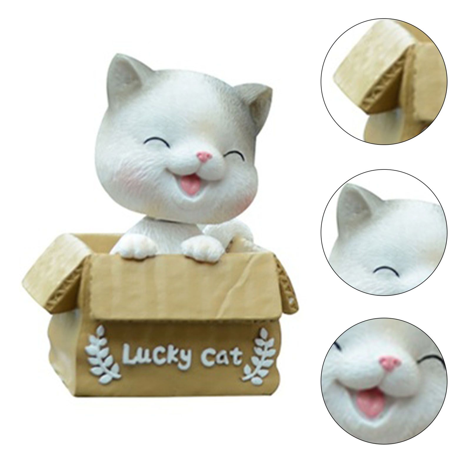 Car Dashboard Lucky Cat Decor Resin Shaking Head Cat Ornament Cute Cartoon view 12