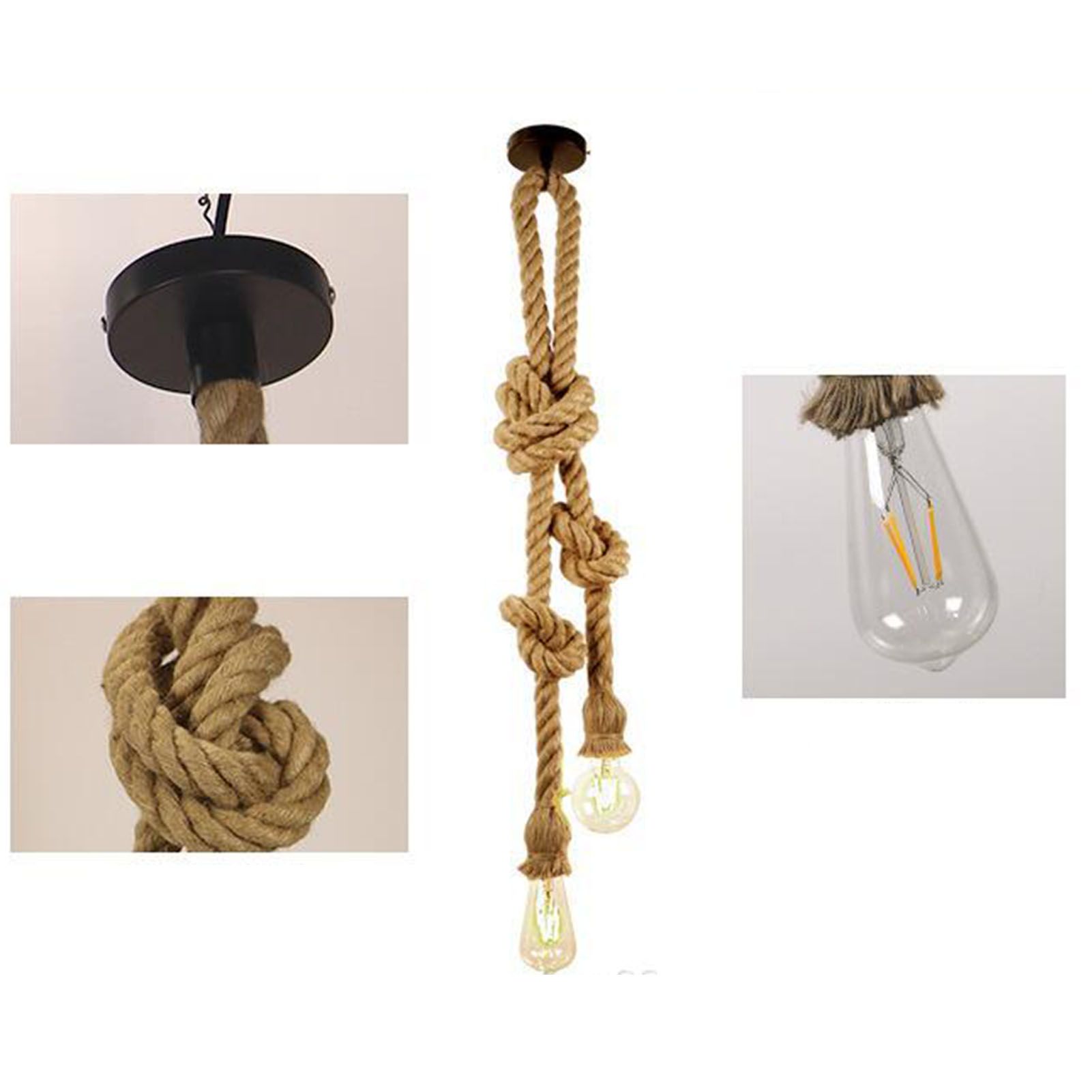 Pendant Light Hemp Rope Retro Industrial Style Hanging Lamp Ceiling Lamp Jute view 9