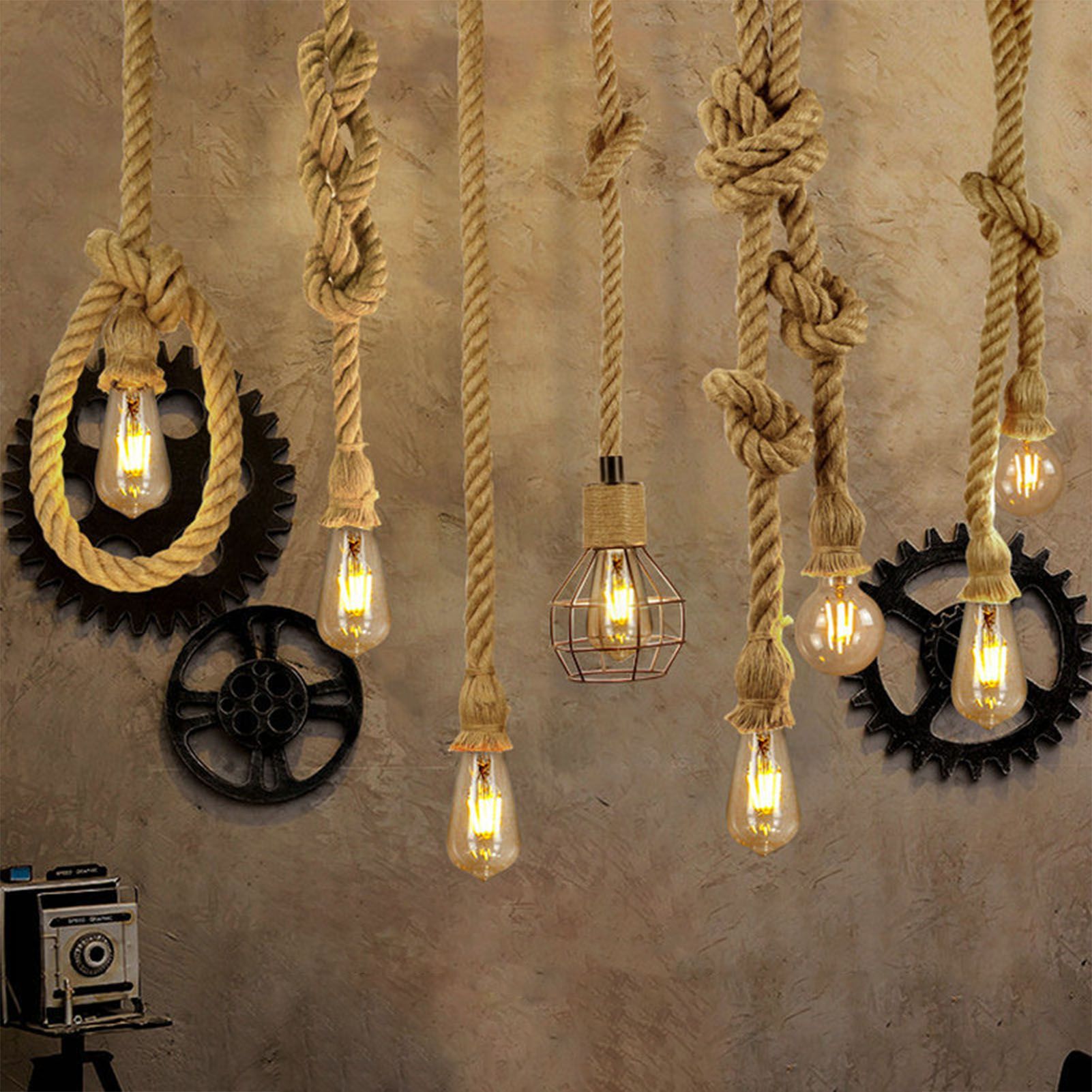 Pendant Light Hemp Rope Retro Industrial Style Hanging Lamp Ceiling Lamp Jute view 10