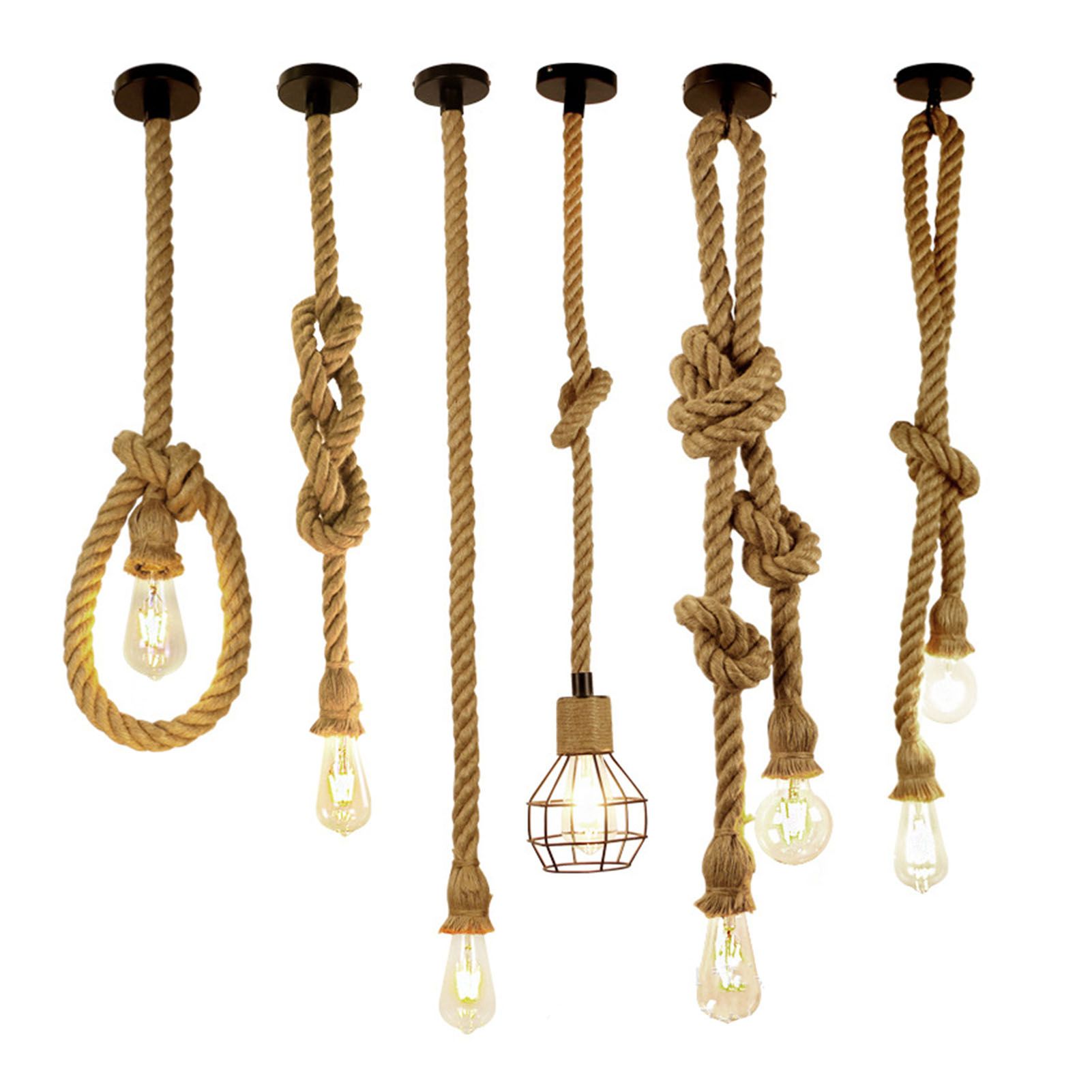 Pendant Light Hemp Rope Retro Industrial Style Hanging Lamp Ceiling Lamp Jute view 5